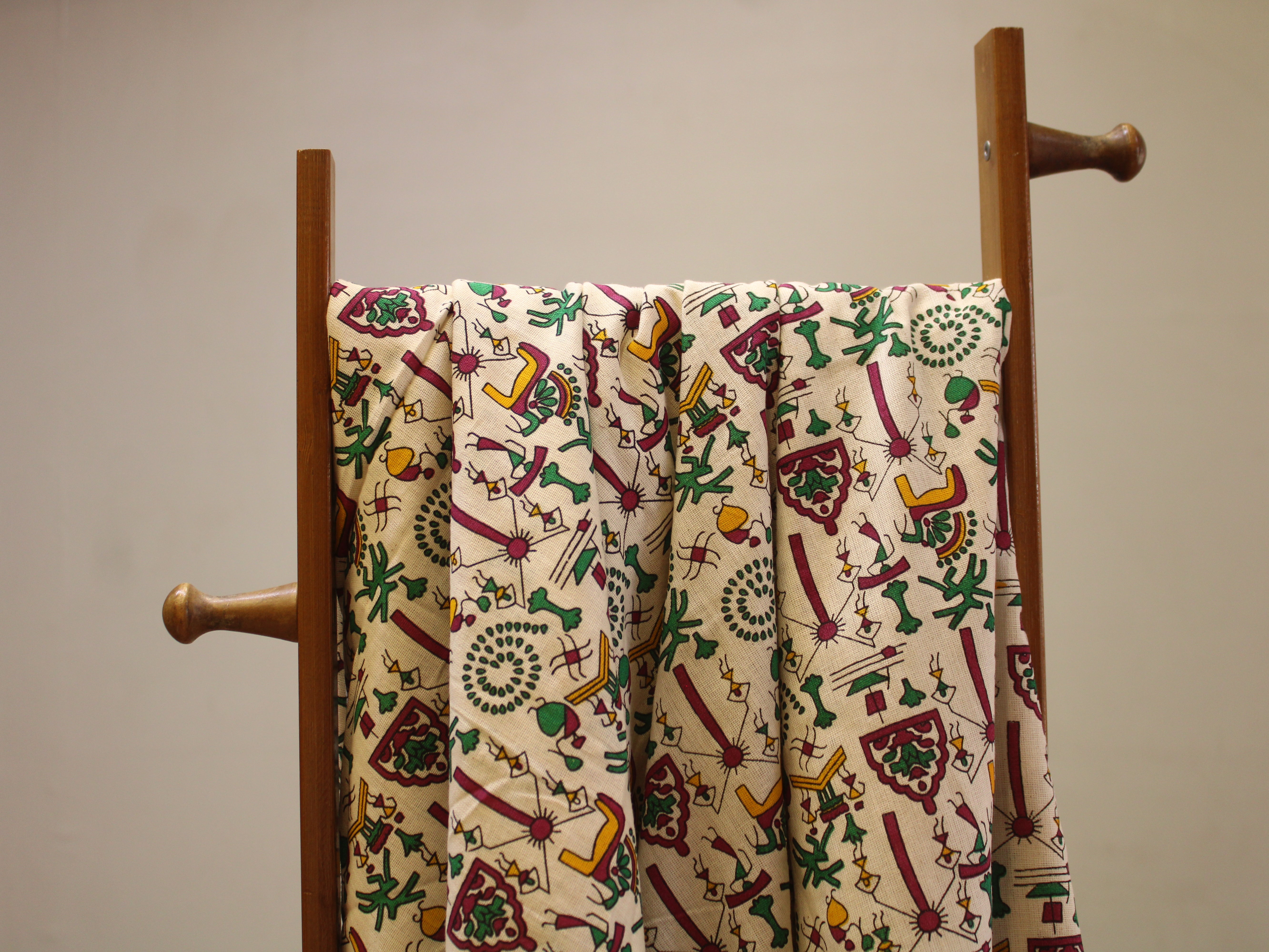 Flex Cotton Warli Screen Discharge Print Fabric - Pink