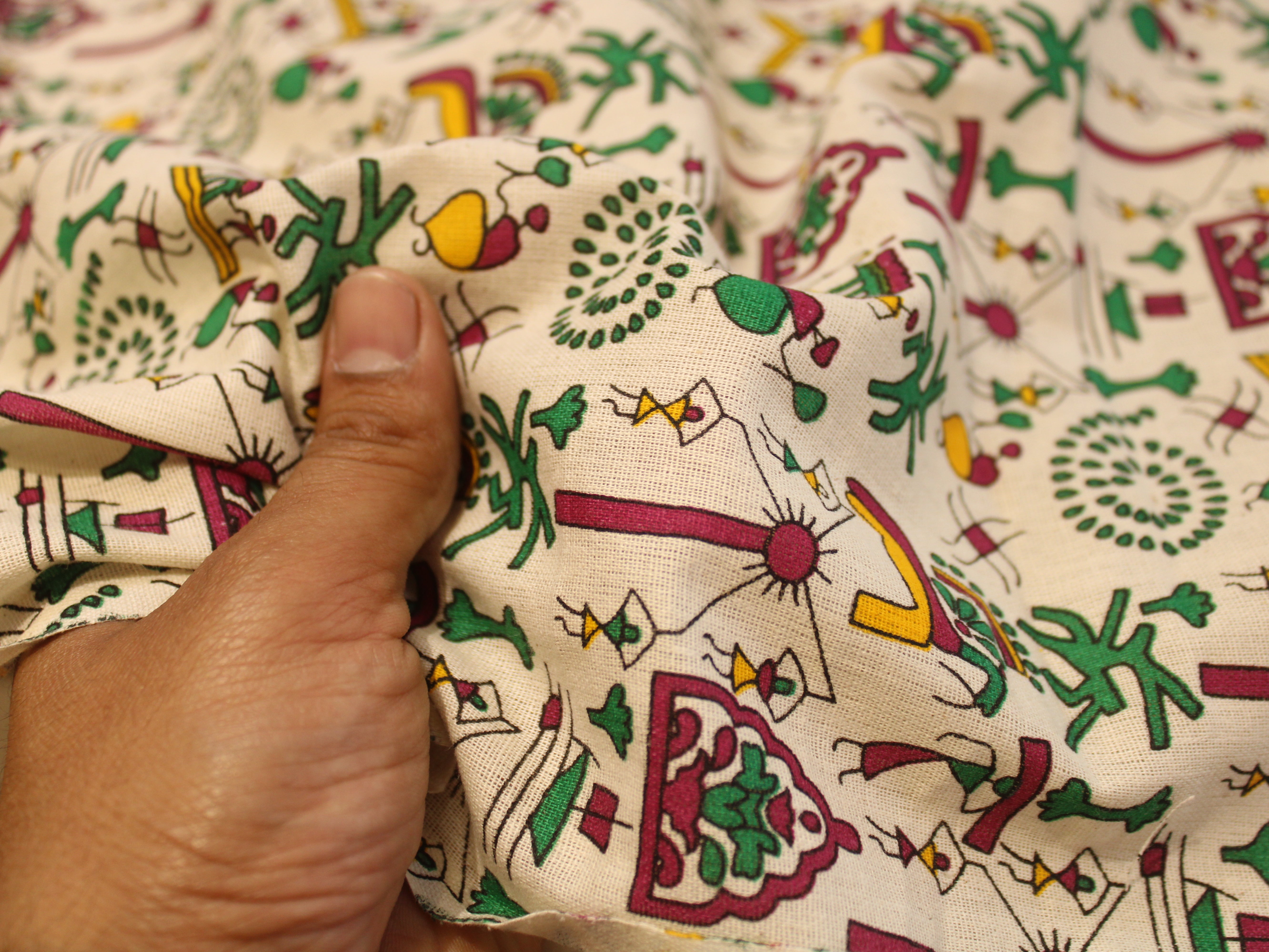 Flex Cotton Warli Screen Discharge Print Fabric - Pink