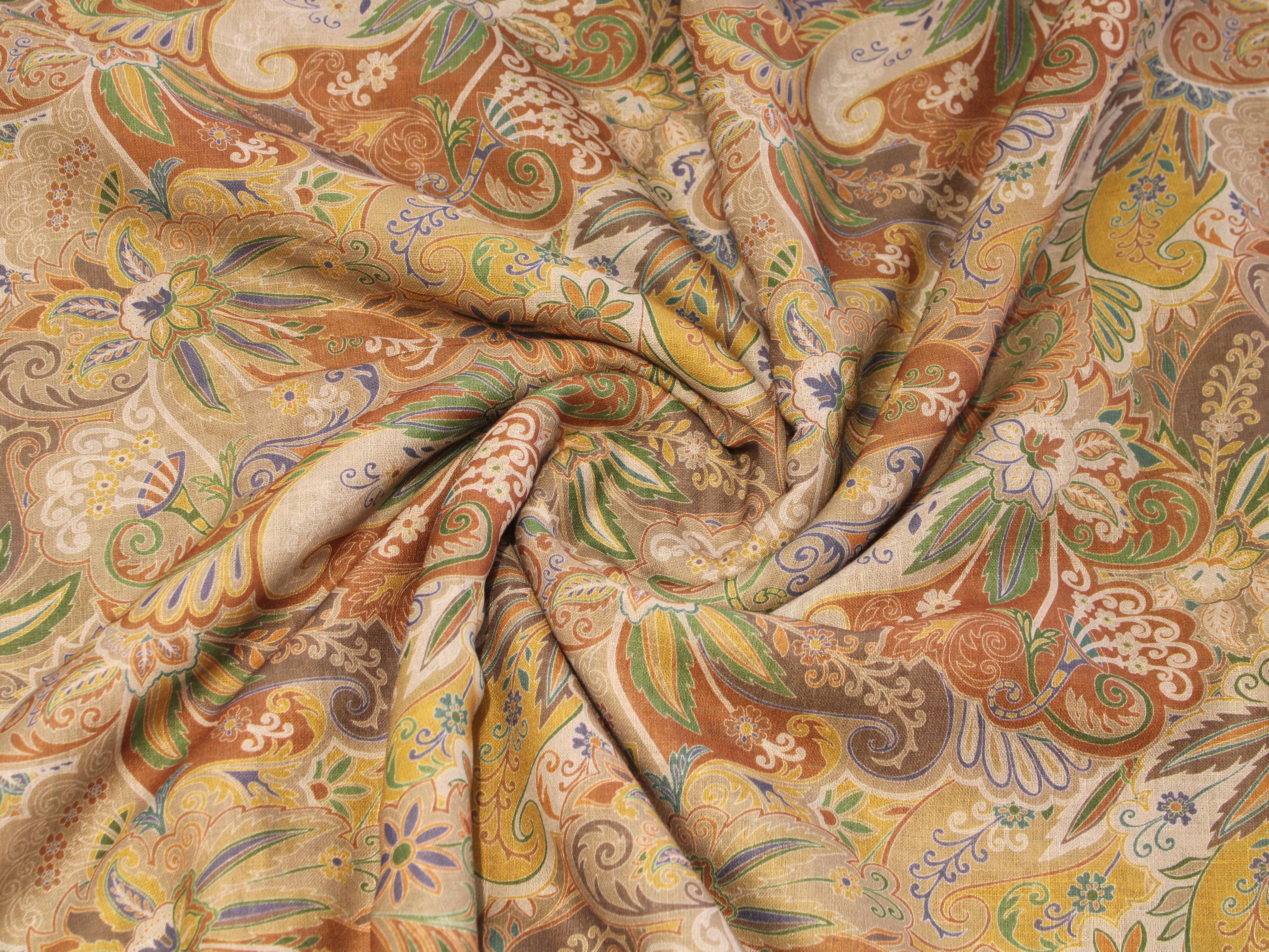 Linen-Textured Slub Cotton Digital Printed Fabric