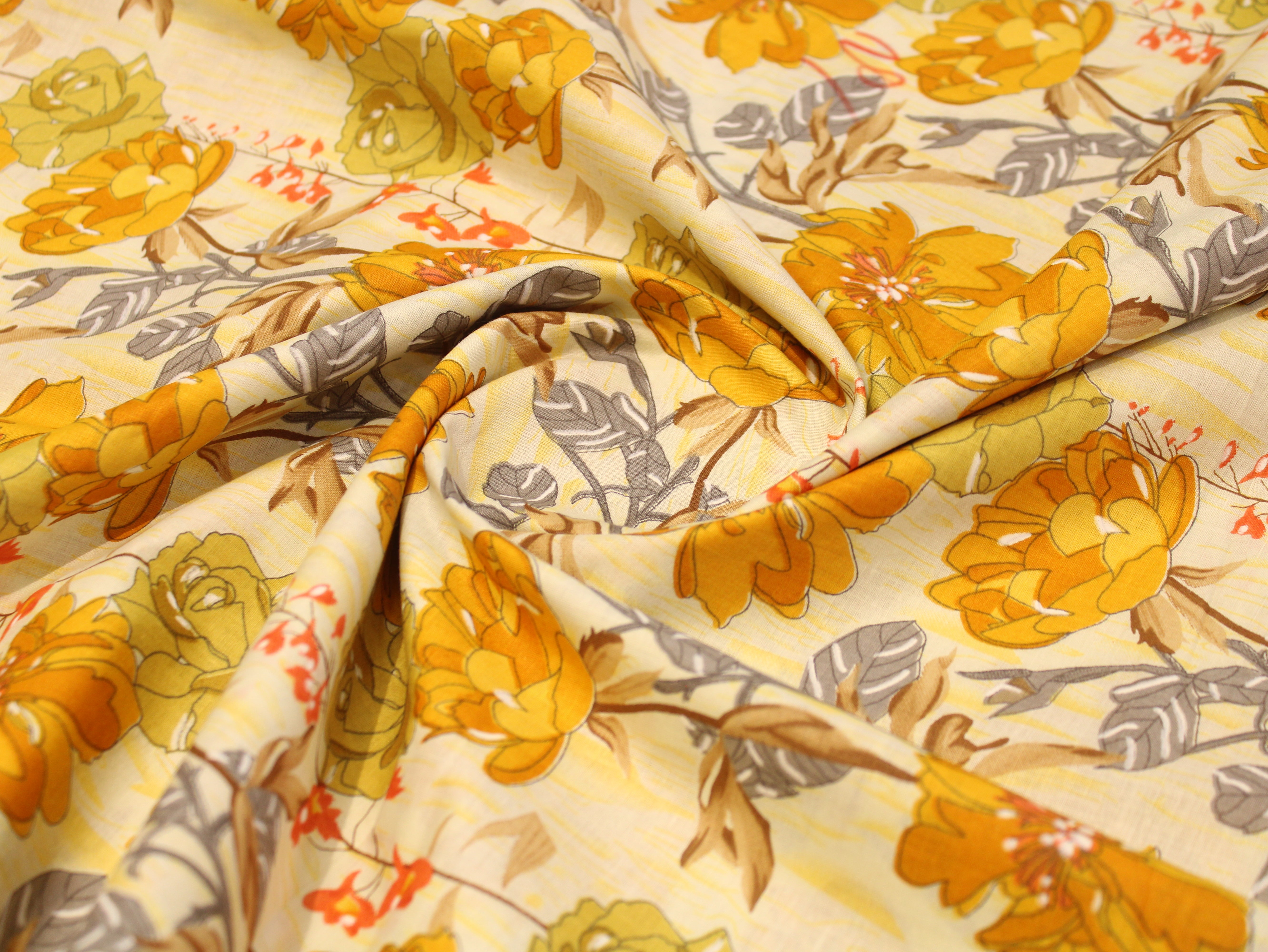 Pure Cotton Cambric Printed Fabric | 44 Inch | 60×60 Count | Yellow