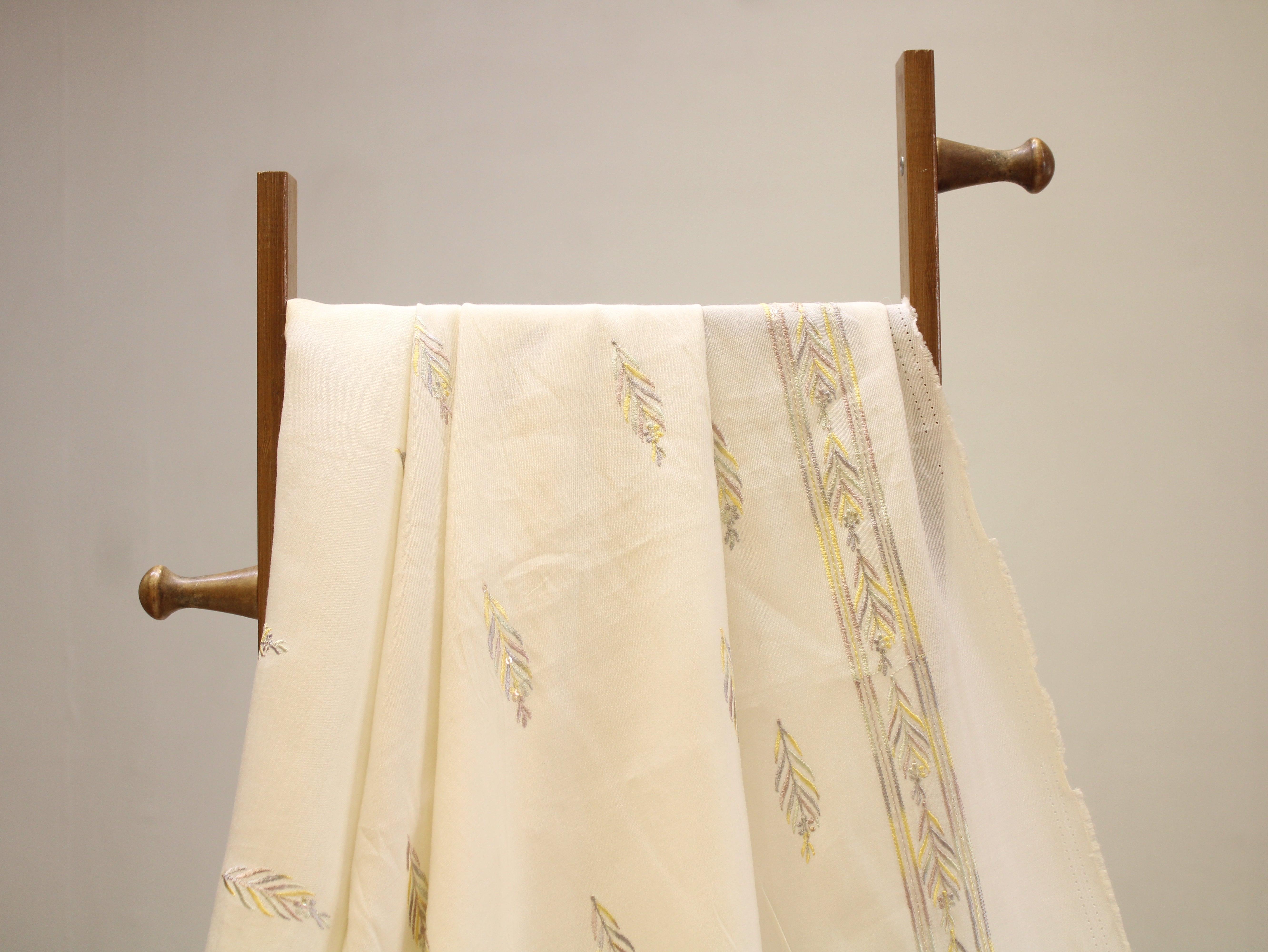 Pure Chanderi Silk Fabric for Kurta — Yellow Embroidery