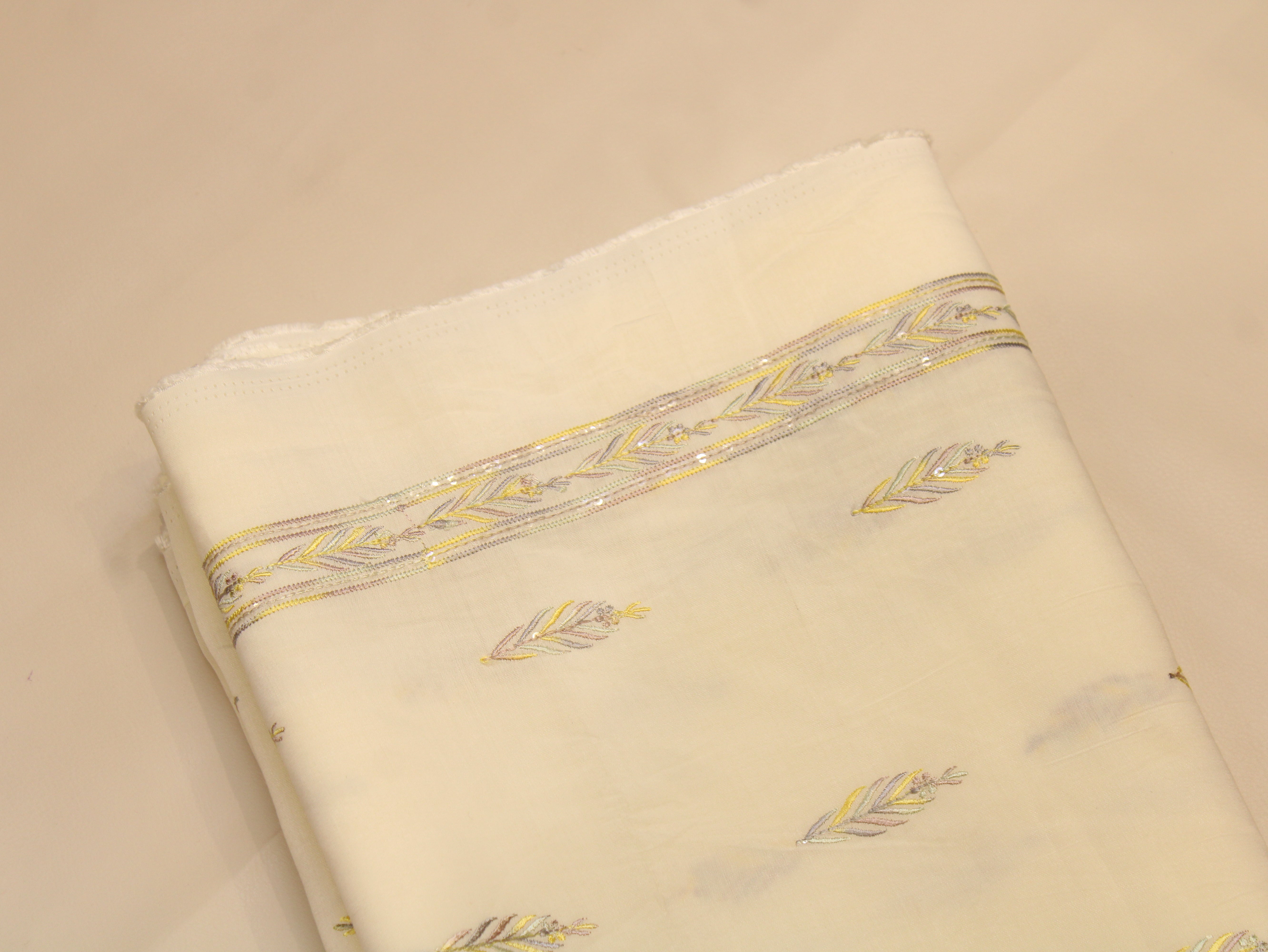 Pure Chanderi Silk Fabric for Kurta — Yellow Embroidery