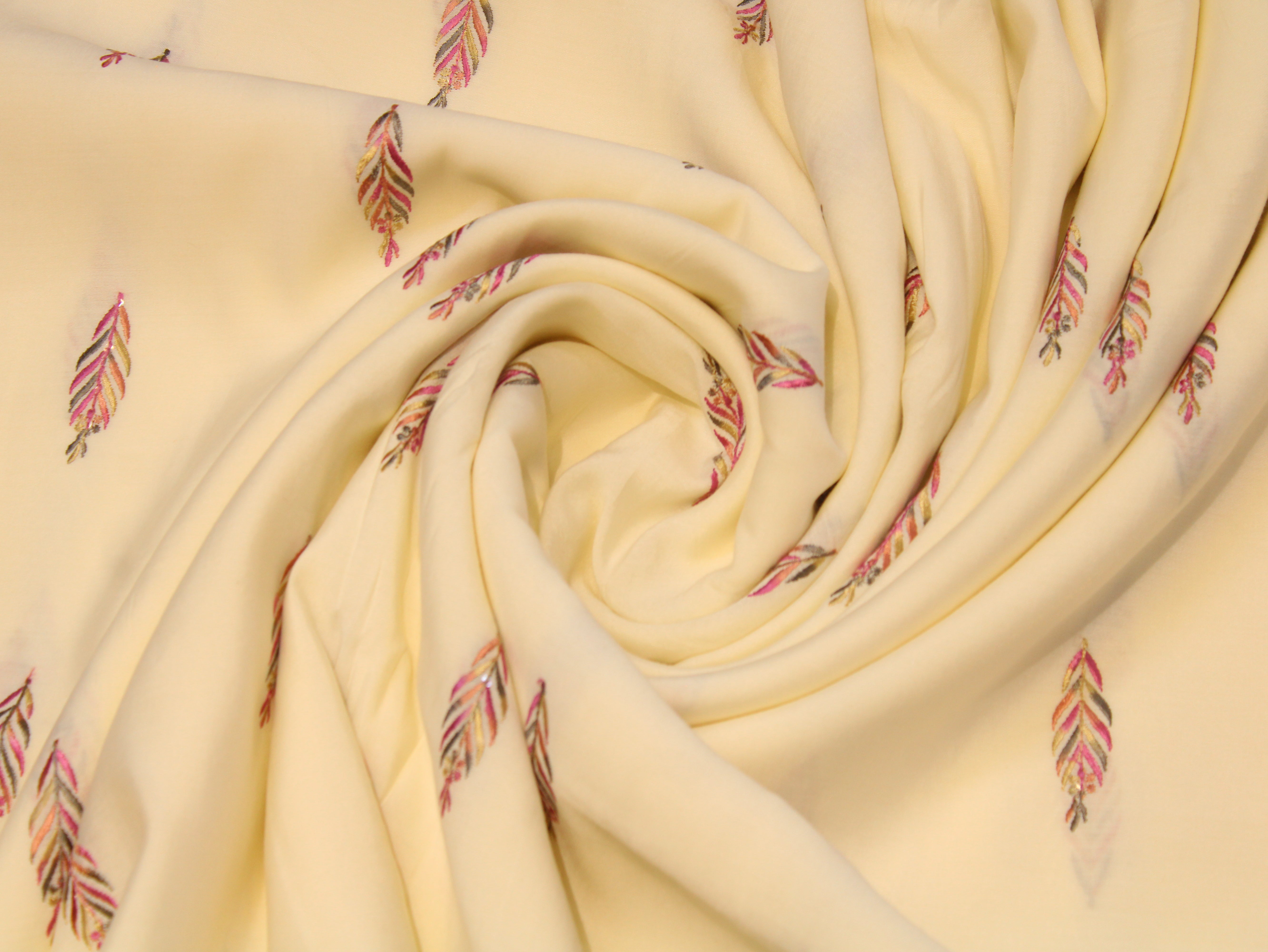 Pure Chanderi Silk Fabric for Kurta — Pink Embroidery