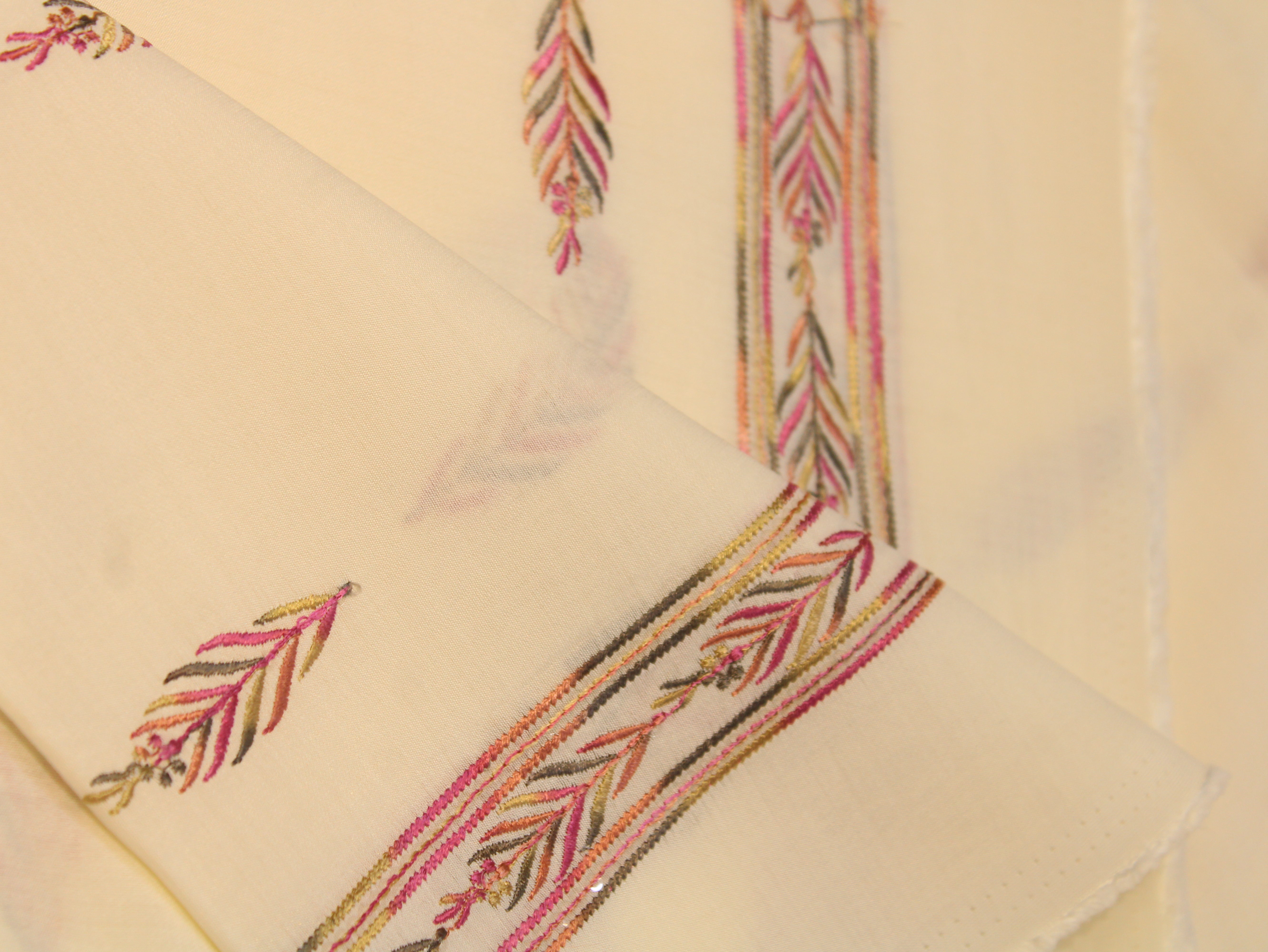 Pure Chanderi Silk Fabric for Kurta — Pink Embroidery