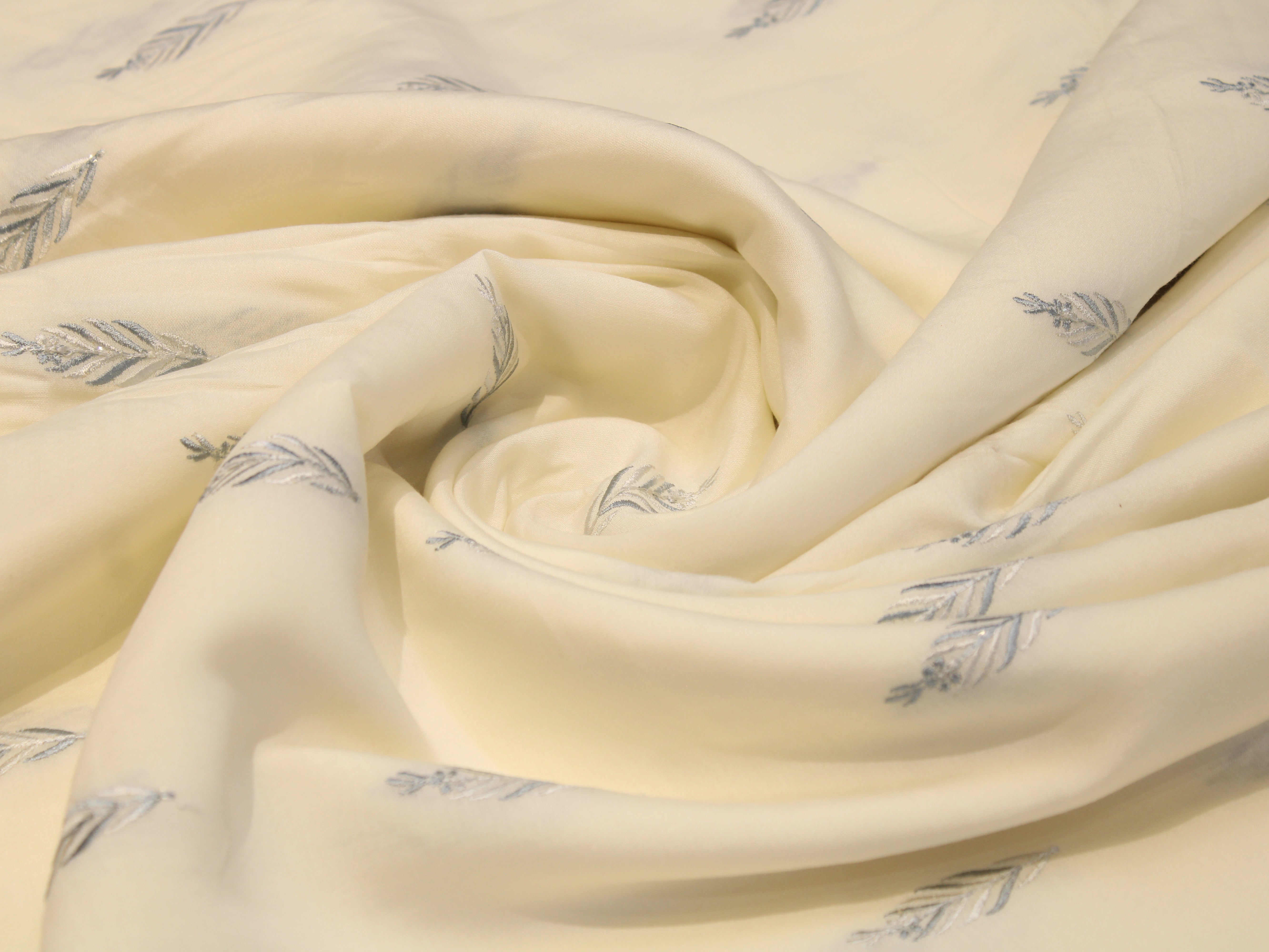 Pure Chanderi Silk Fabric for Kurta — Blue Embroidery