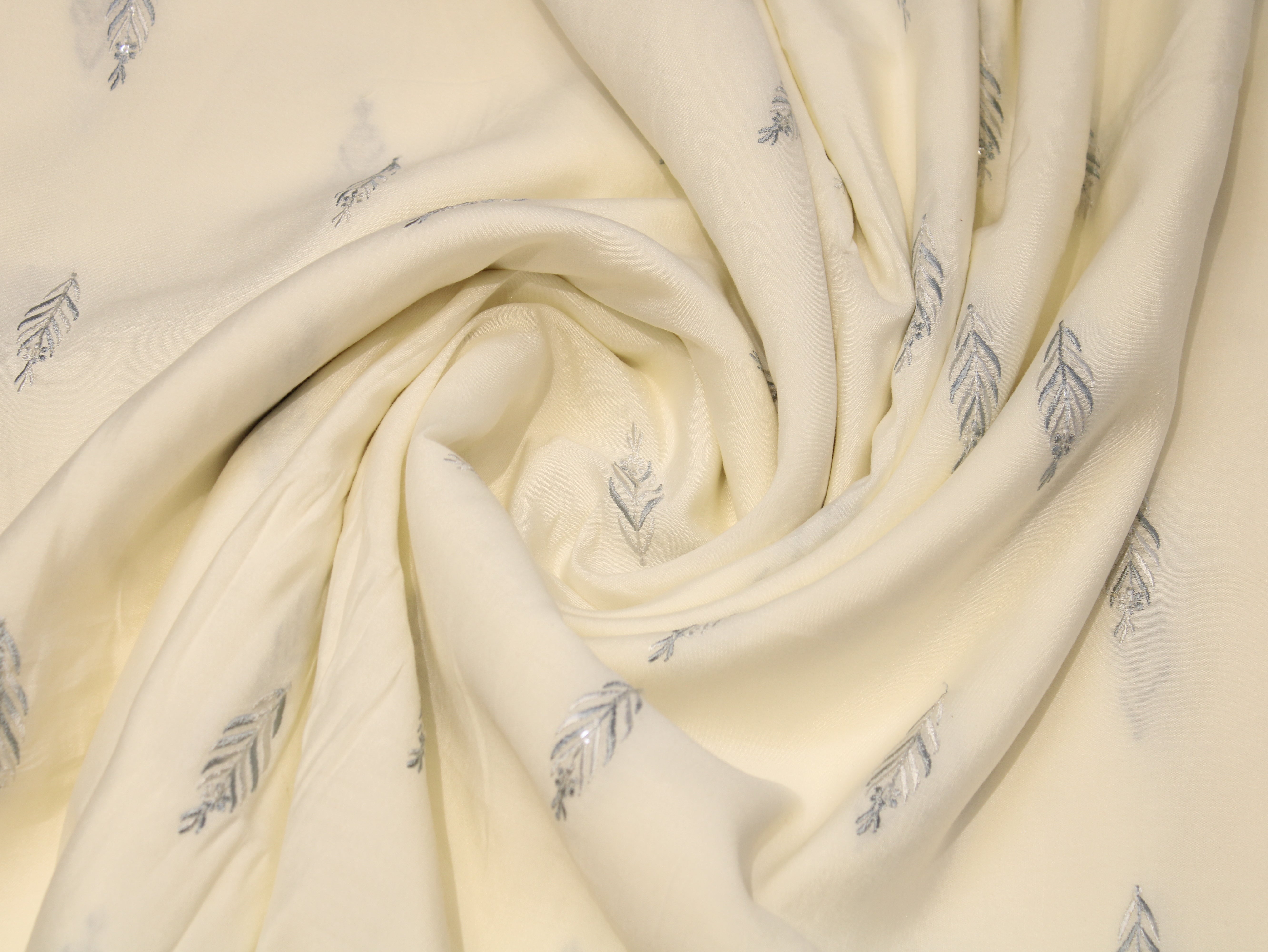 Pure Chanderi Silk Fabric for Kurta — Blue Embroidery