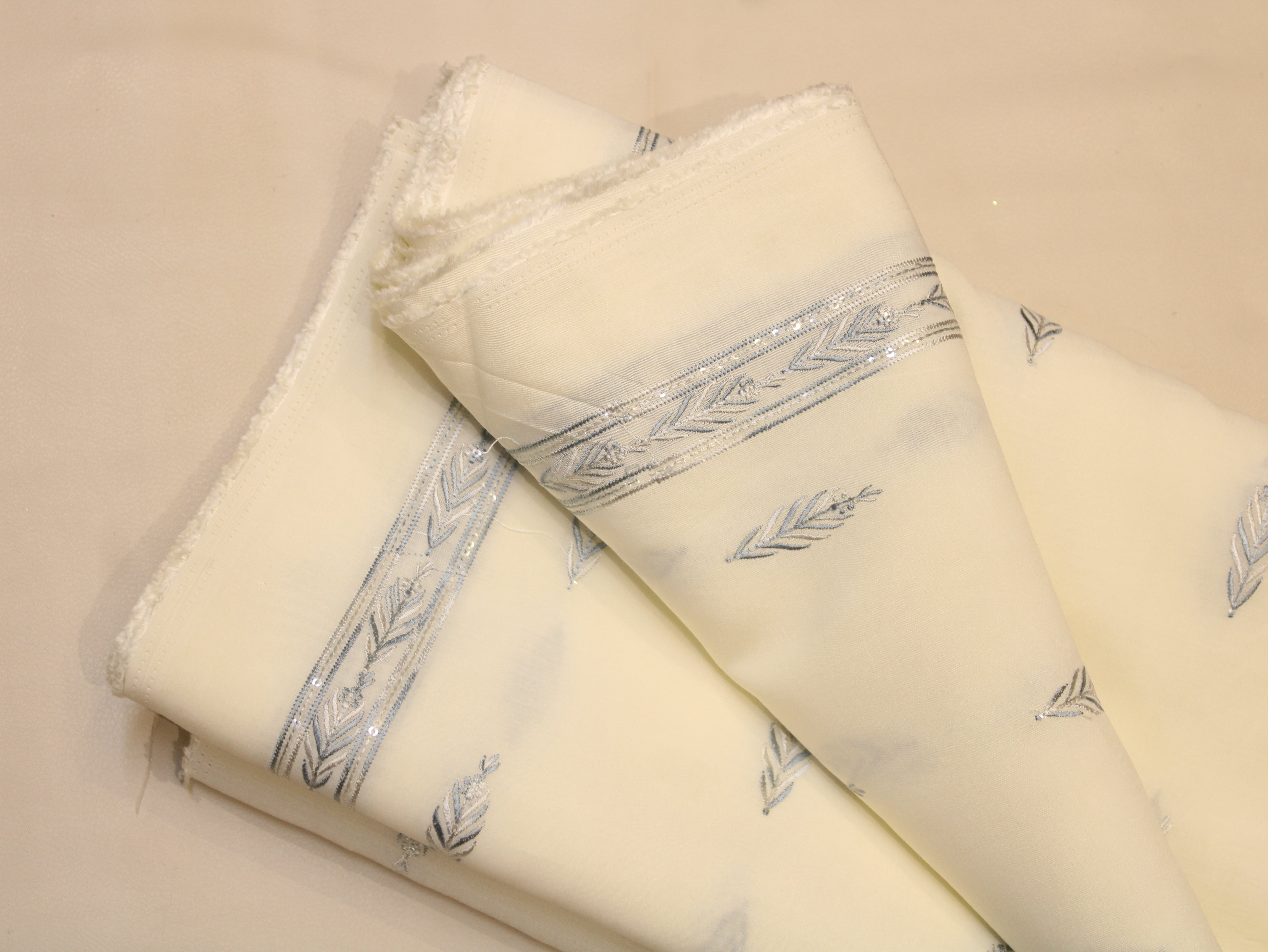 Pure Chanderi Silk Fabric for Kurta — Blue Embroidery