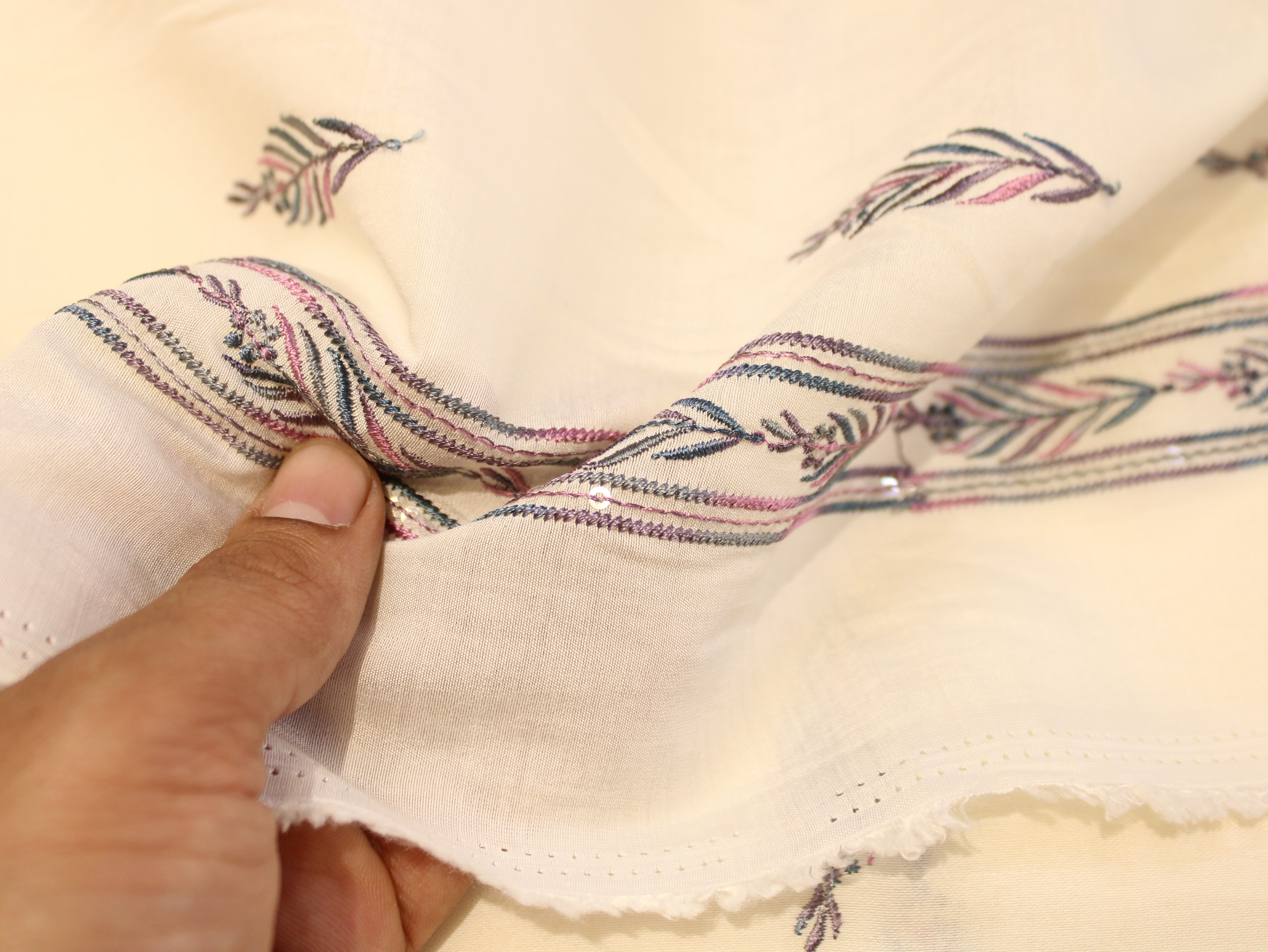 Pure Chanderi Silk Fabric for Kurta — Wine Embroidery