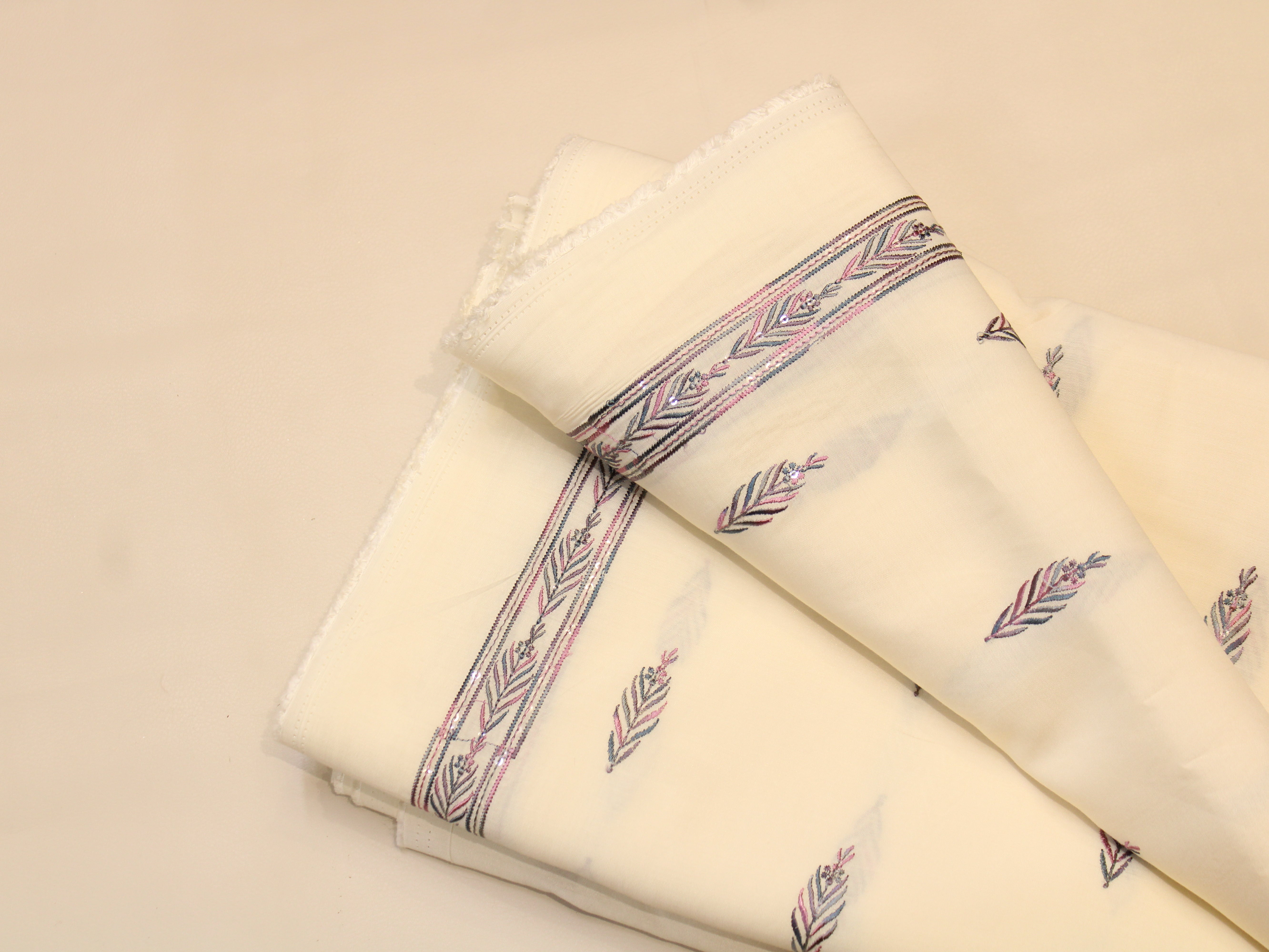 Pure Chanderi Silk Fabric for Kurta — Wine Embroidery