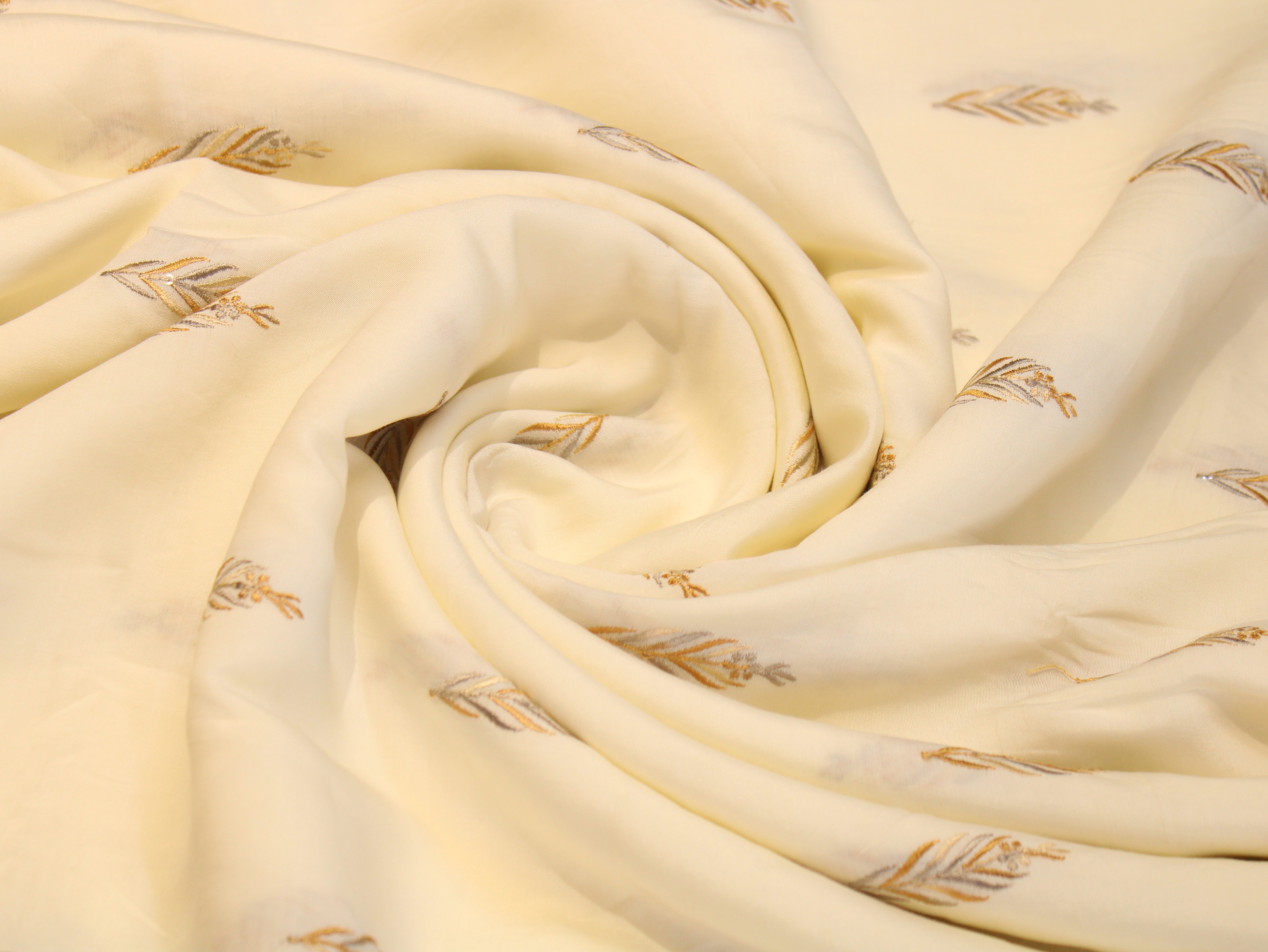 Pure Chanderi Silk Fabric for Kurta — Gold Embroidery