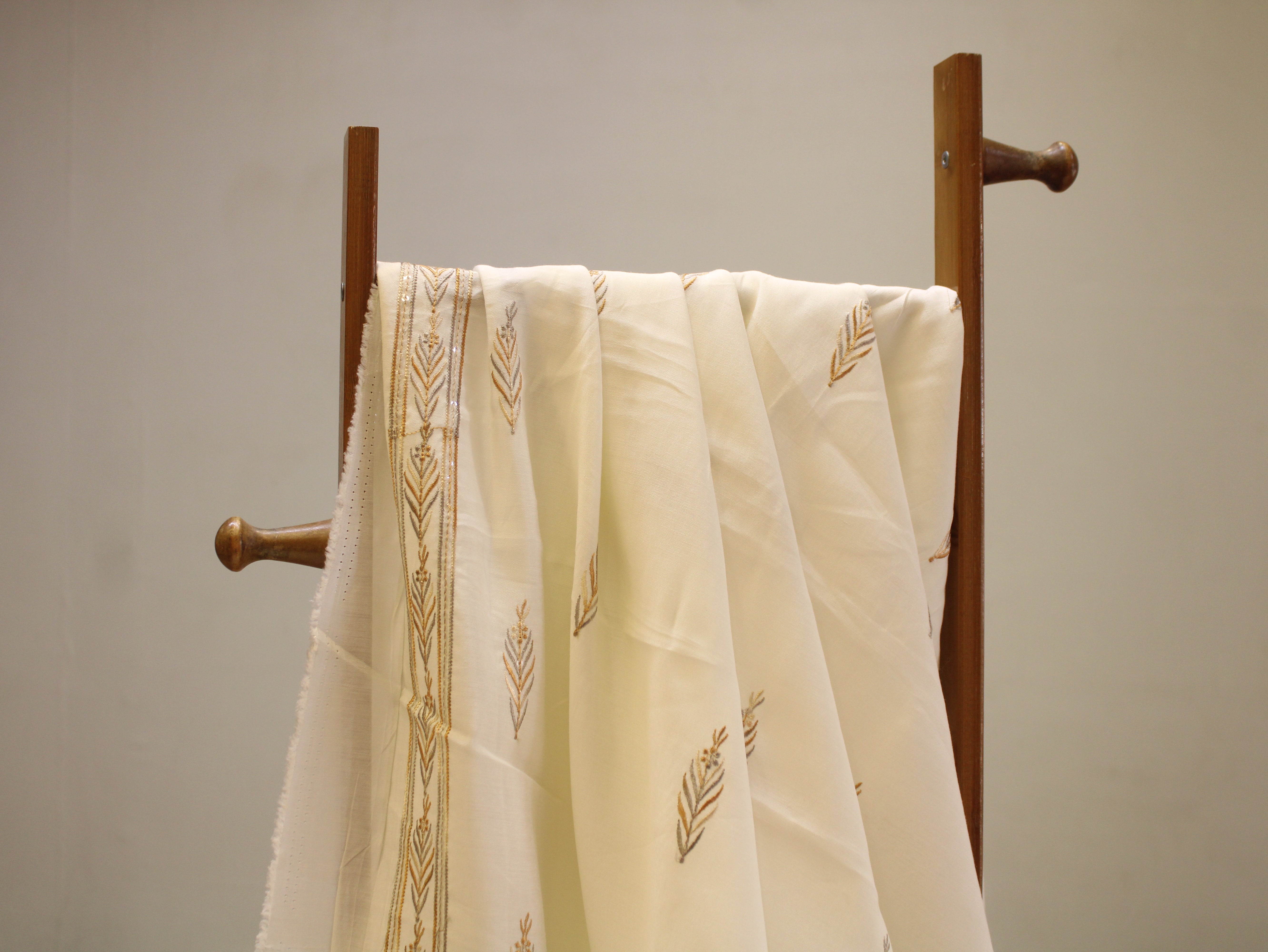 Pure Chanderi Silk Fabric for Kurta — Gold Embroidery