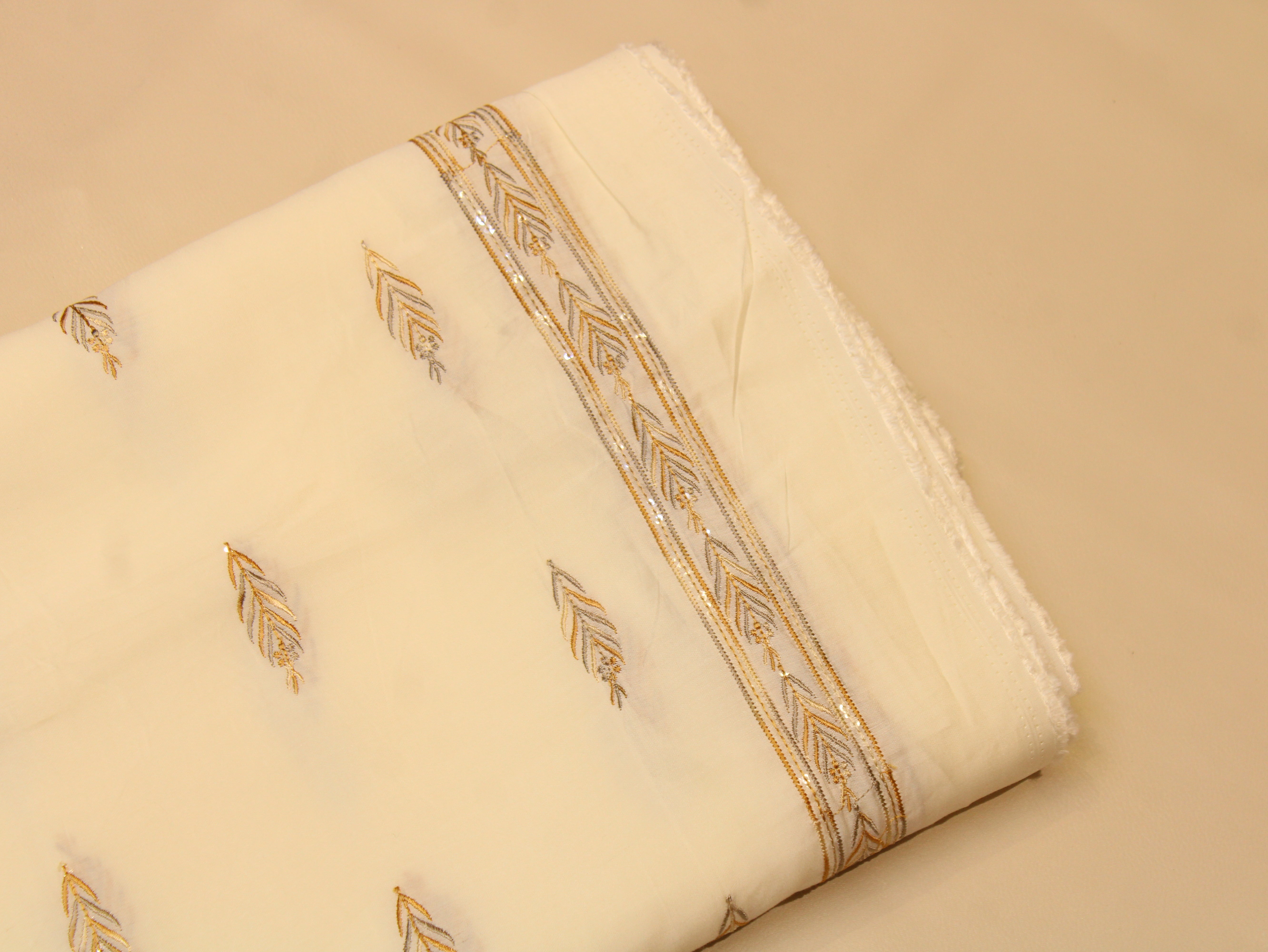 Pure Chanderi Silk Fabric for Kurta — Gold Embroidery