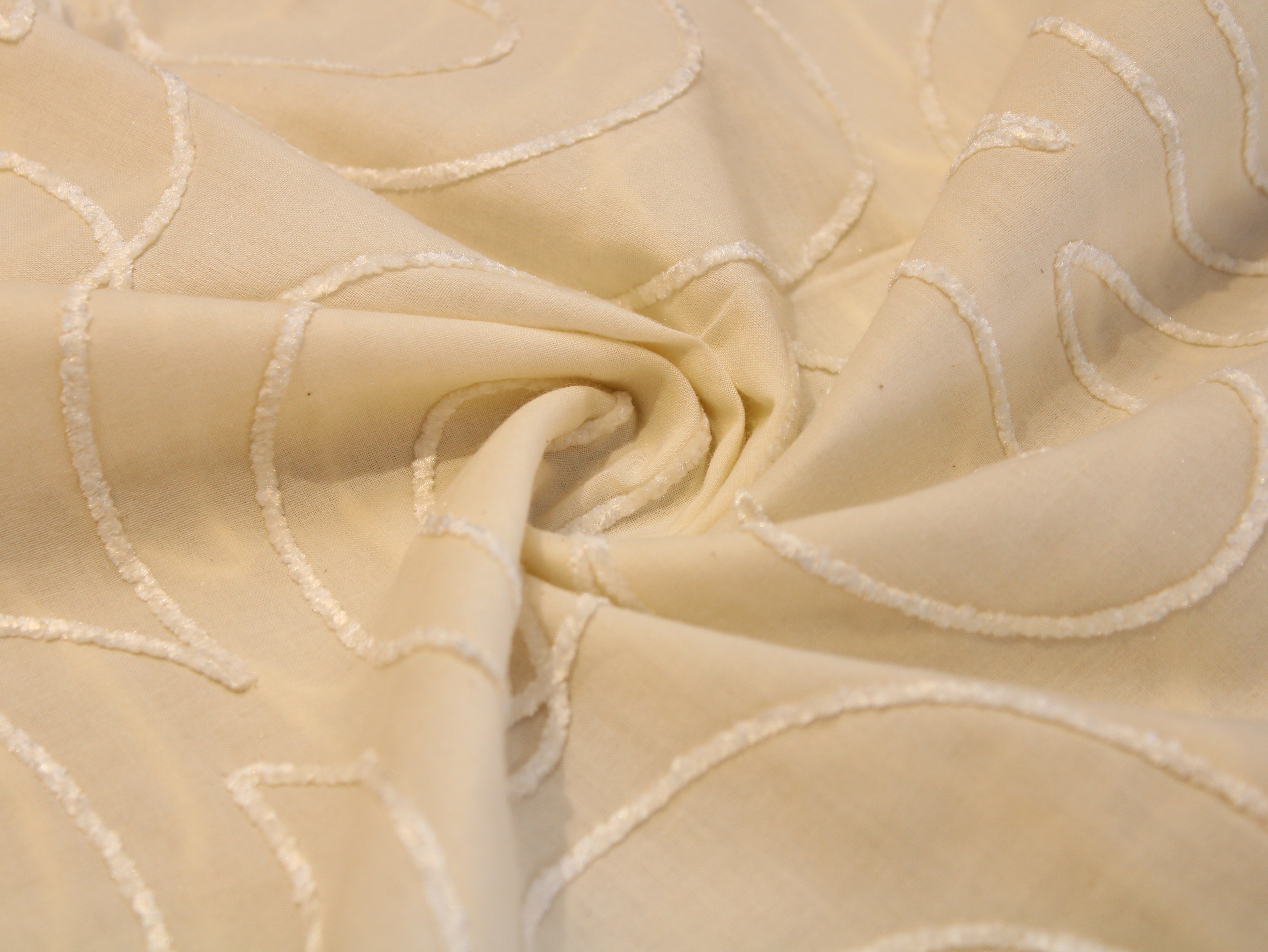 Cotton Fabric with Cord Embroidery — Beige