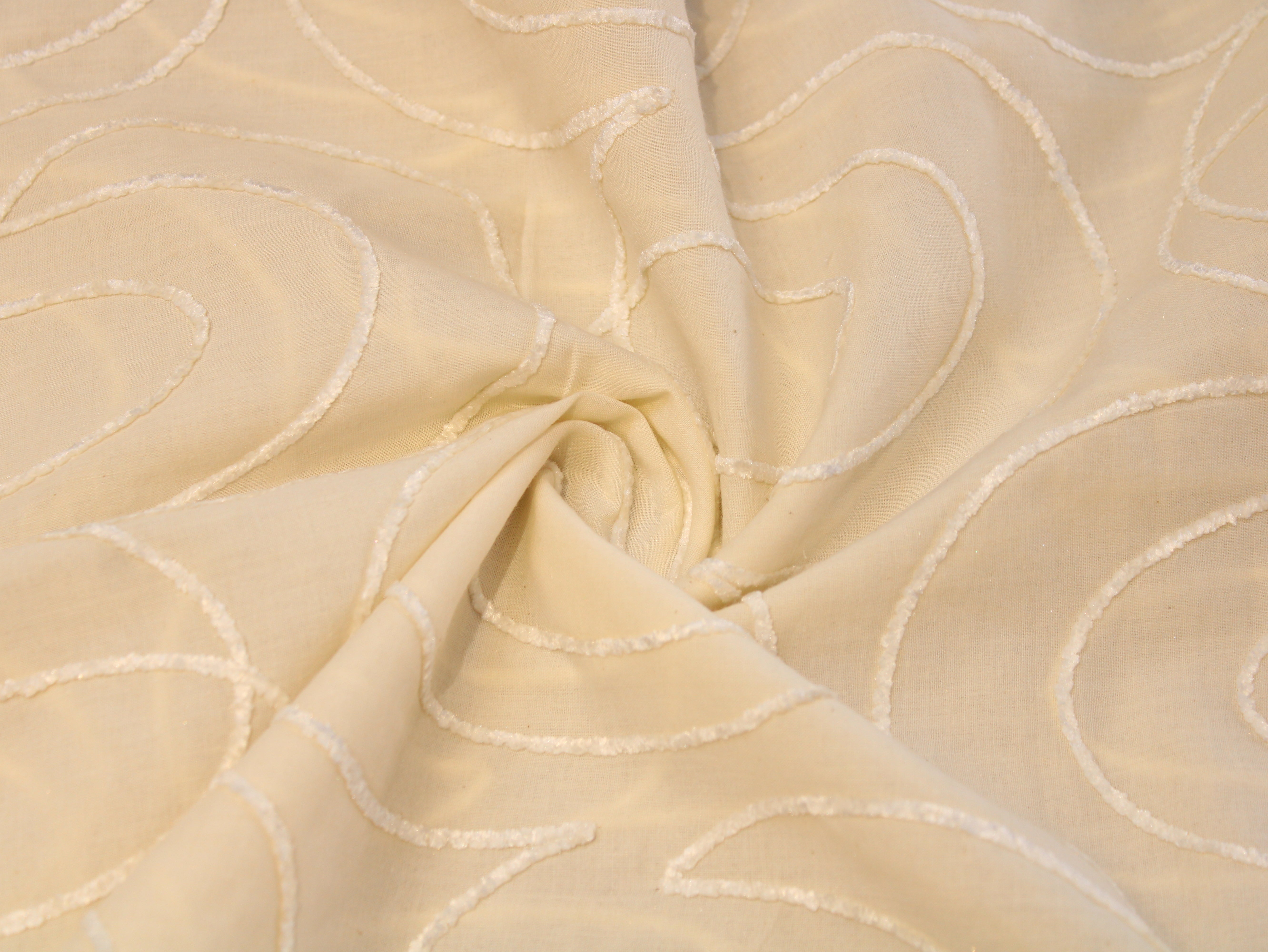 Cotton Fabric with Cord Embroidery — Beige