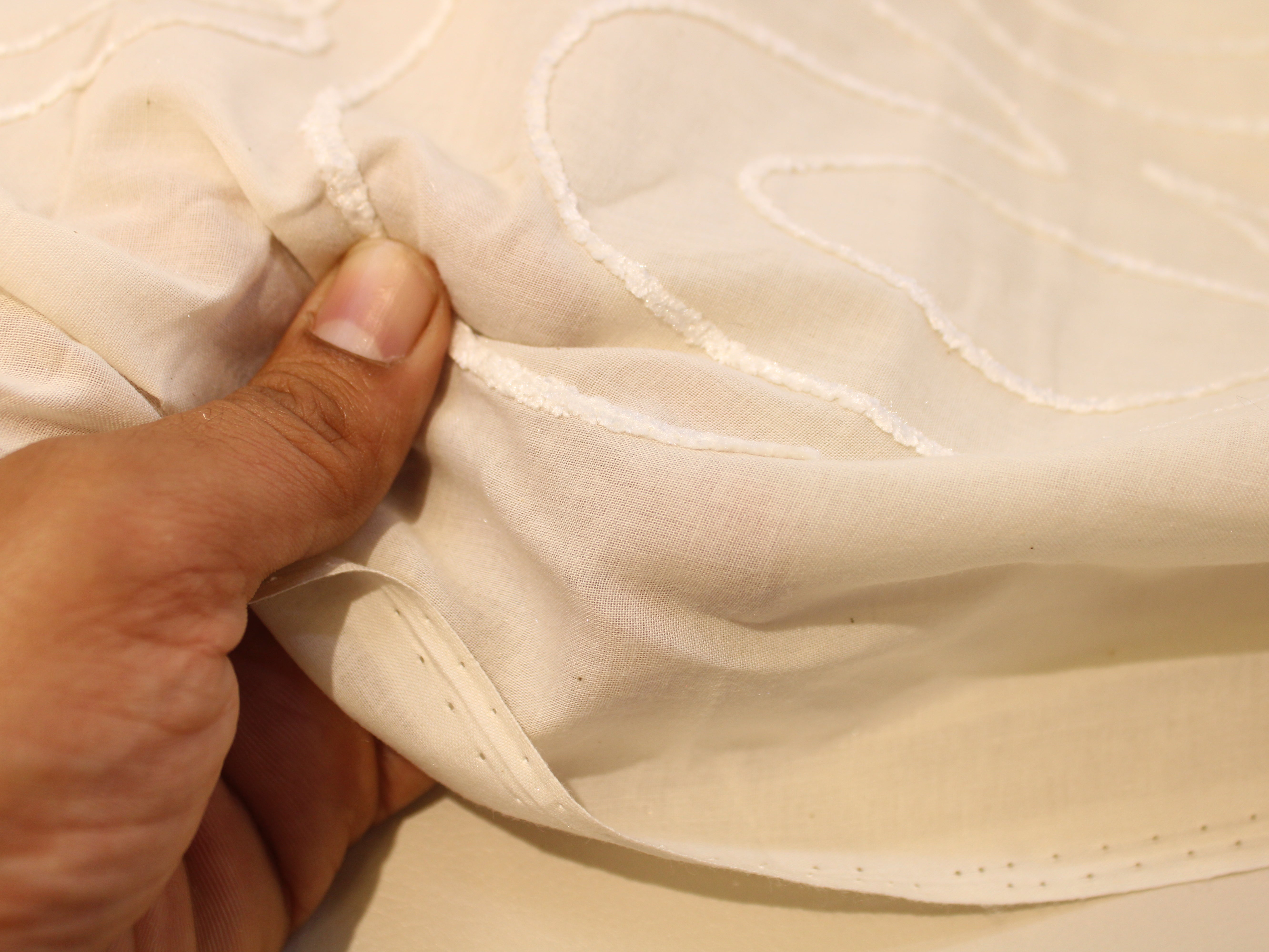 Cotton Fabric with Cord Embroidery — Beige