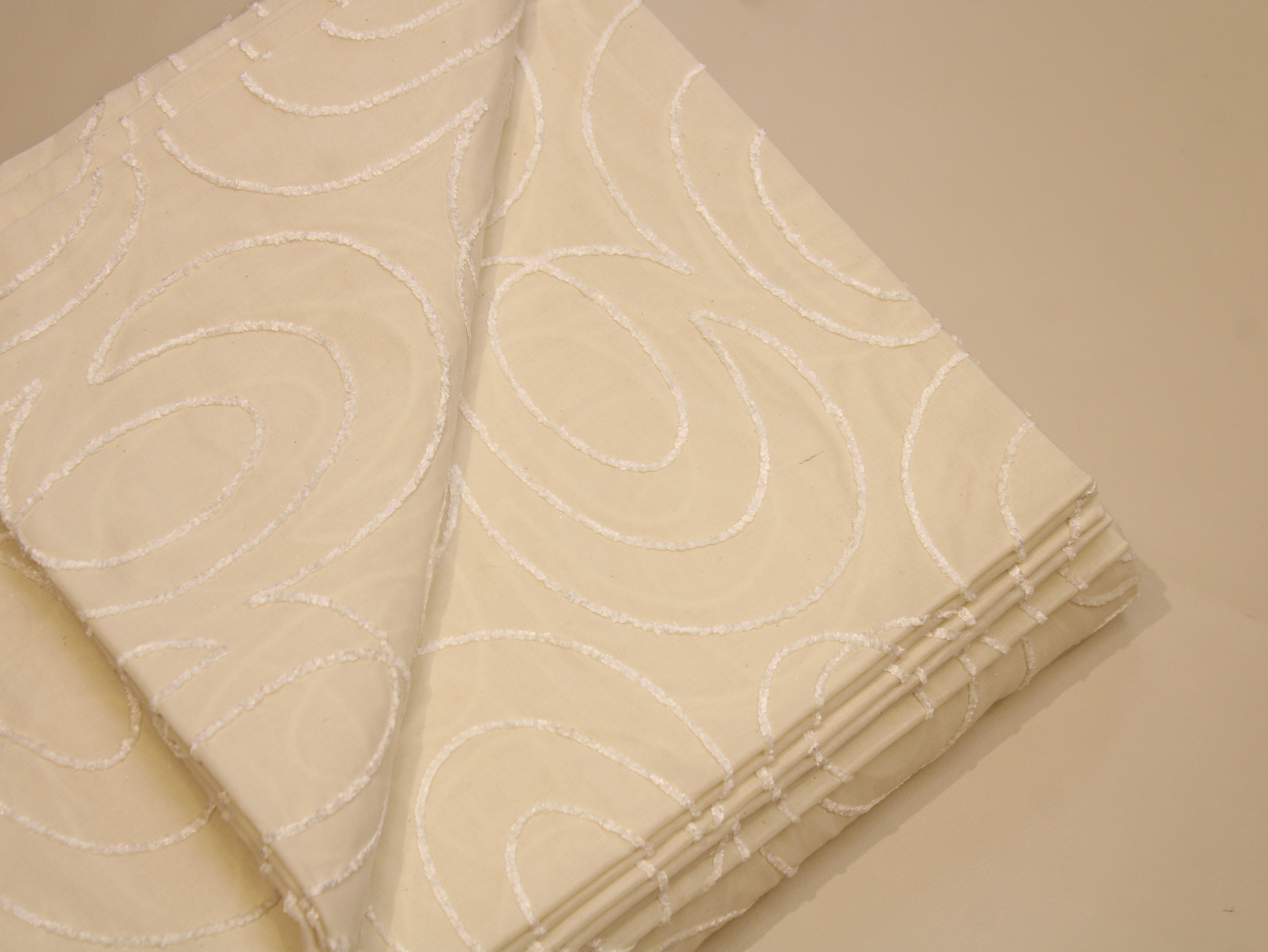 Cotton Fabric with Cord Embroidery — Beige