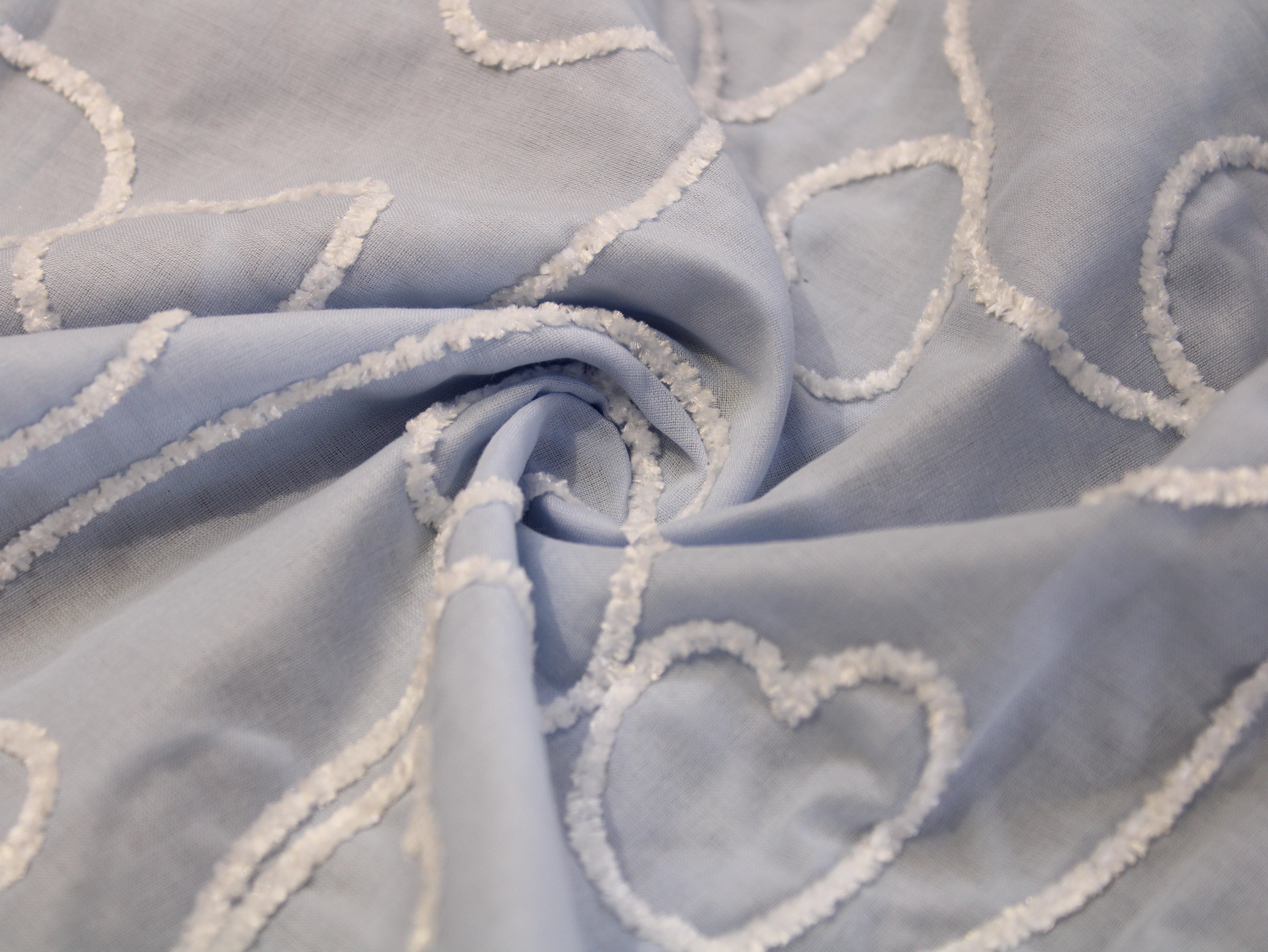 Cotton Fabric with Cord Embroidery — Powder Blue