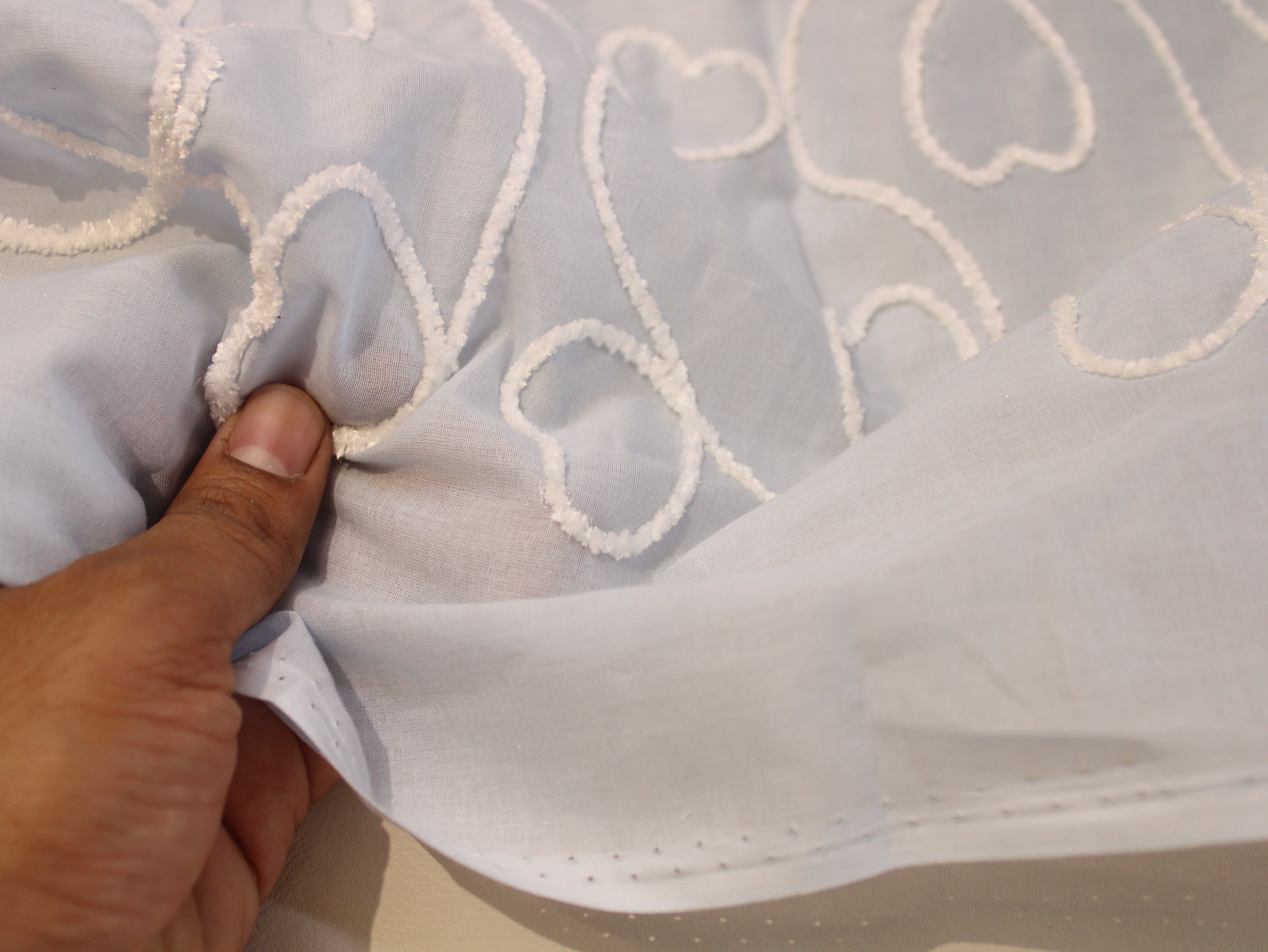 Cotton Fabric with Cord Embroidery — Powder Blue