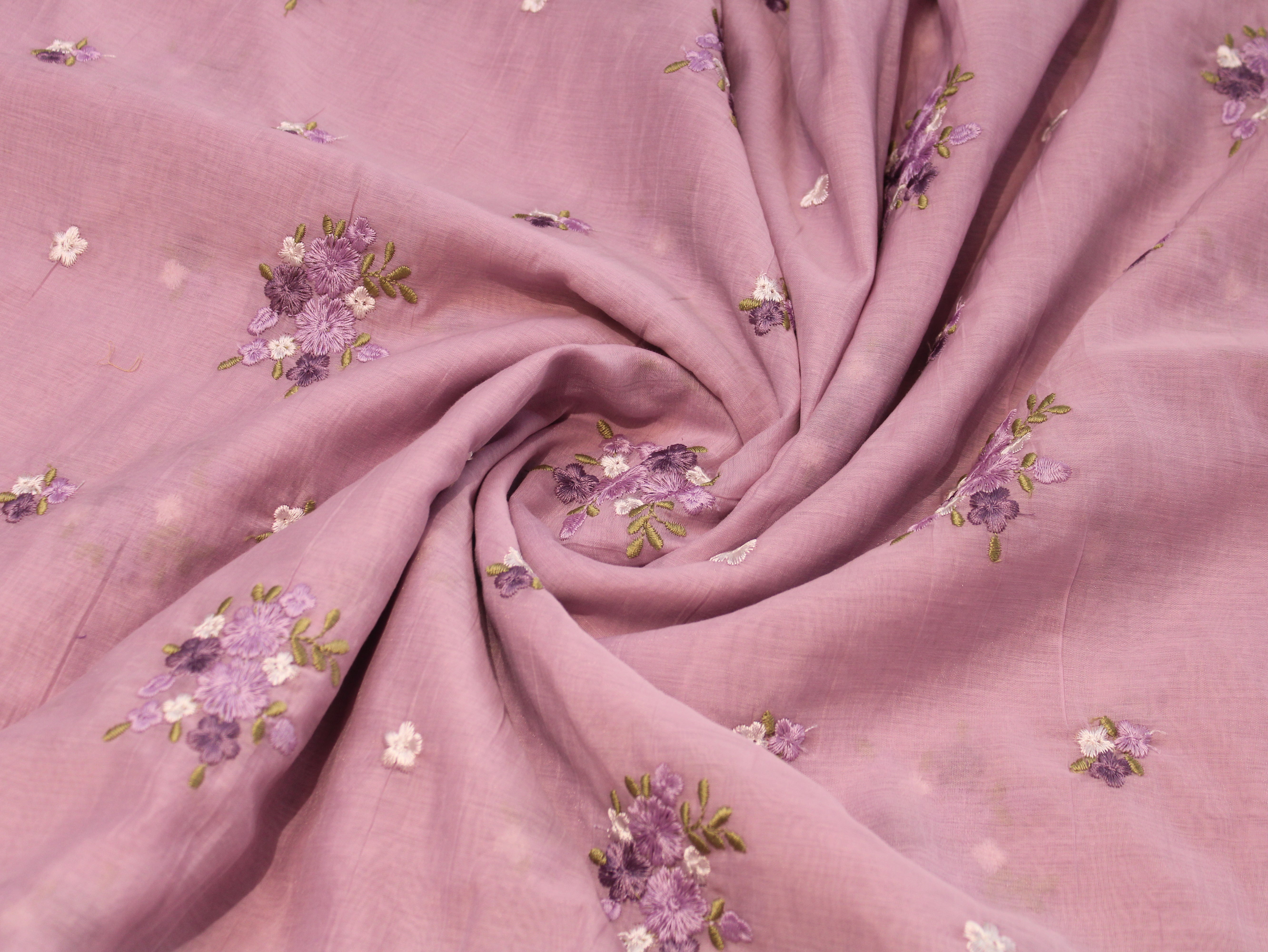 Mal Chanderi Fabric with Floral Bouquet Embroidery — Mauve