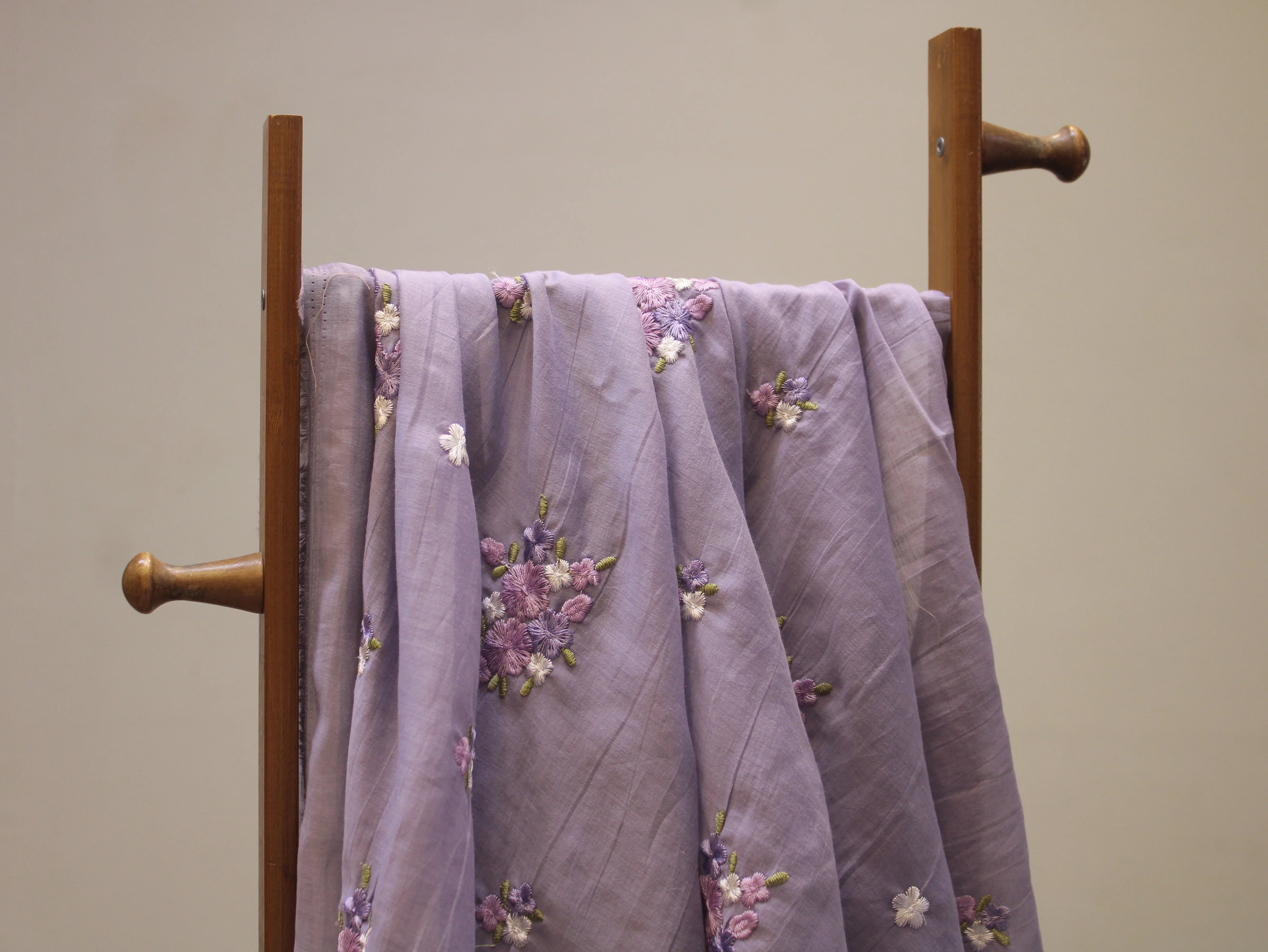Mal Chanderi Fabric with Floral Bouquet Embroidery — Light Purple