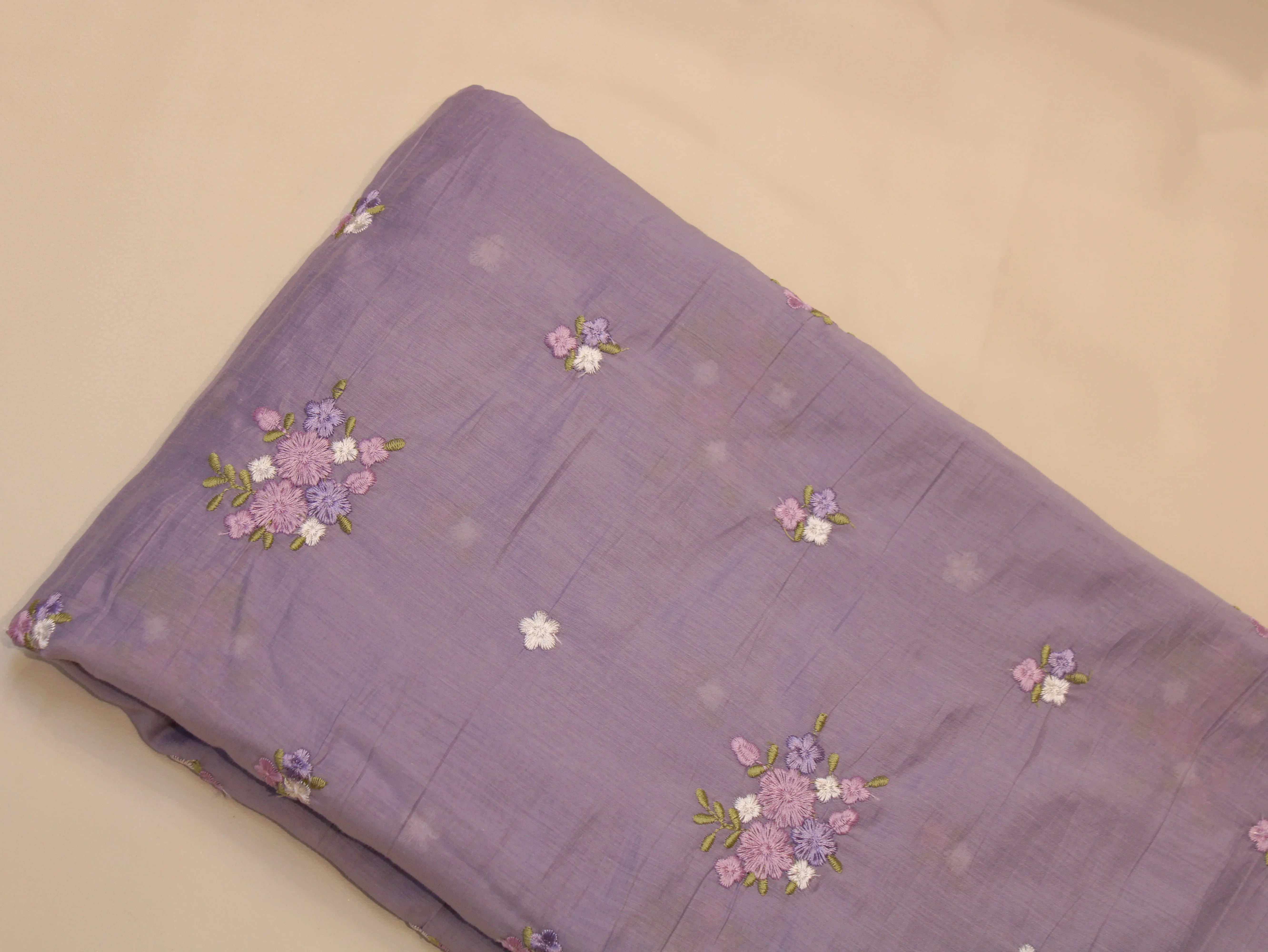 Mal Chanderi Fabric with Floral Bouquet Embroidery — Light Purple