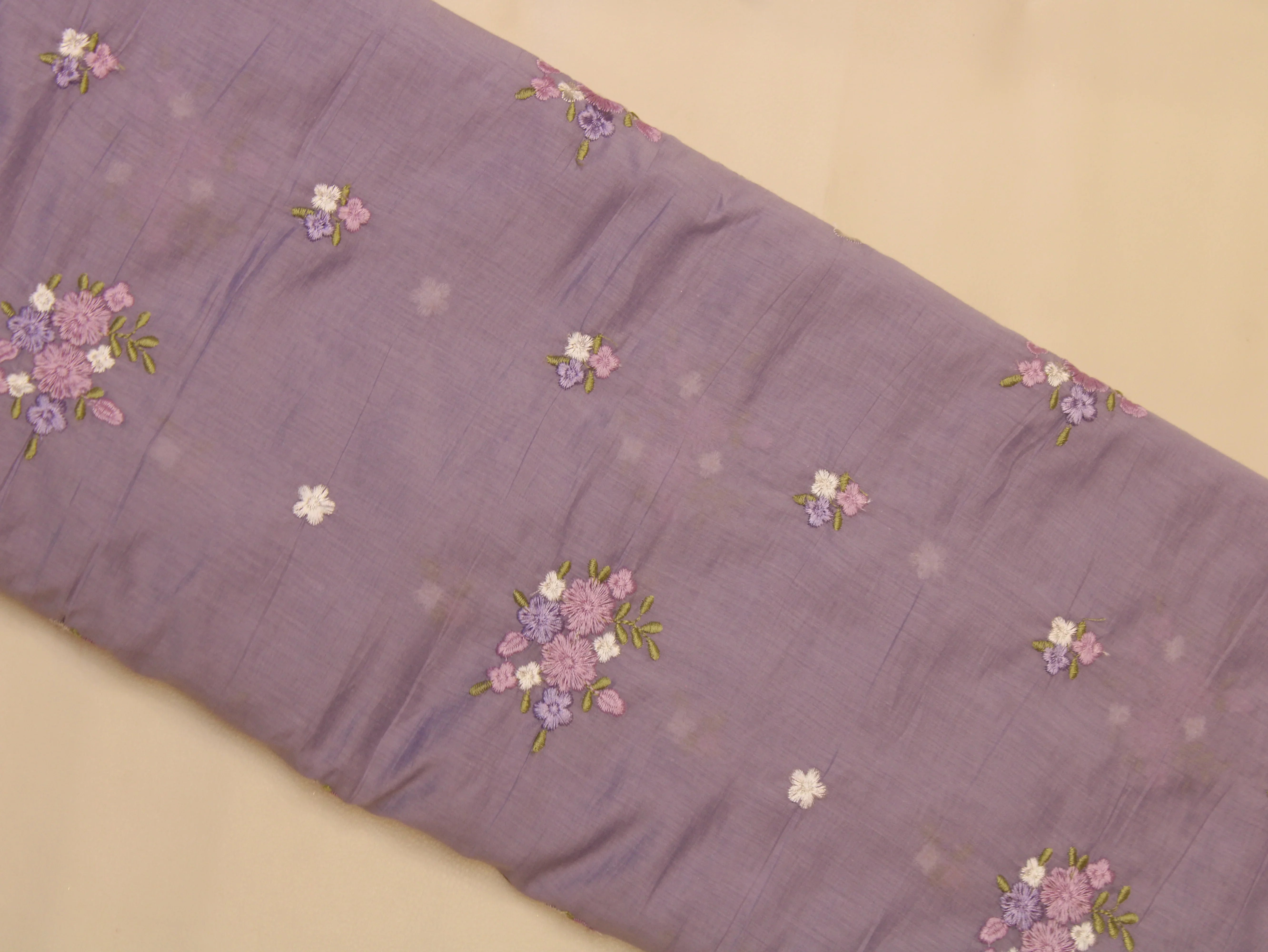Mal Chanderi Fabric with Floral Bouquet Embroidery — Light Purple