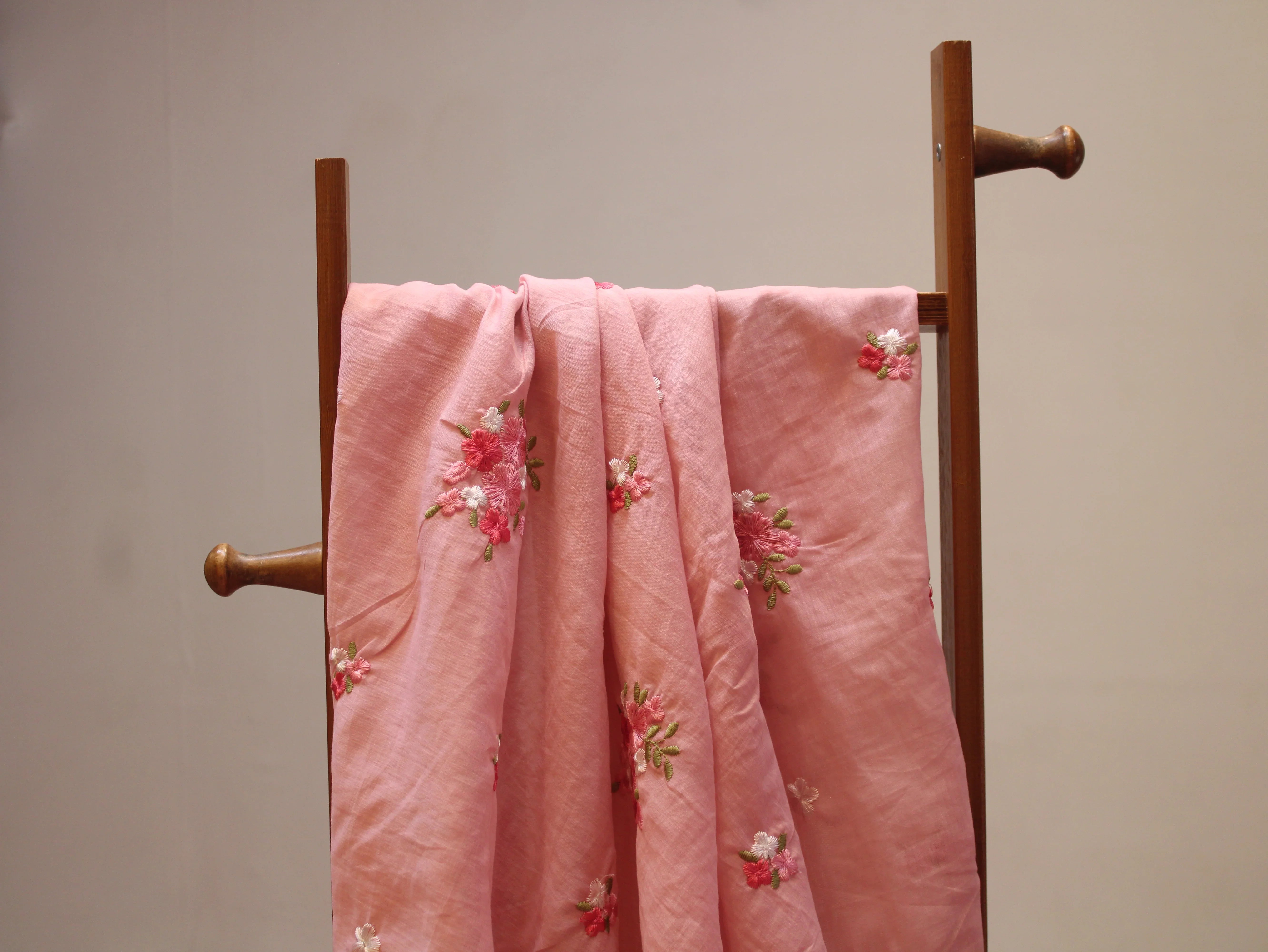 Mal Chanderi Fabric with Floral Bouquet Embroidery — Peach