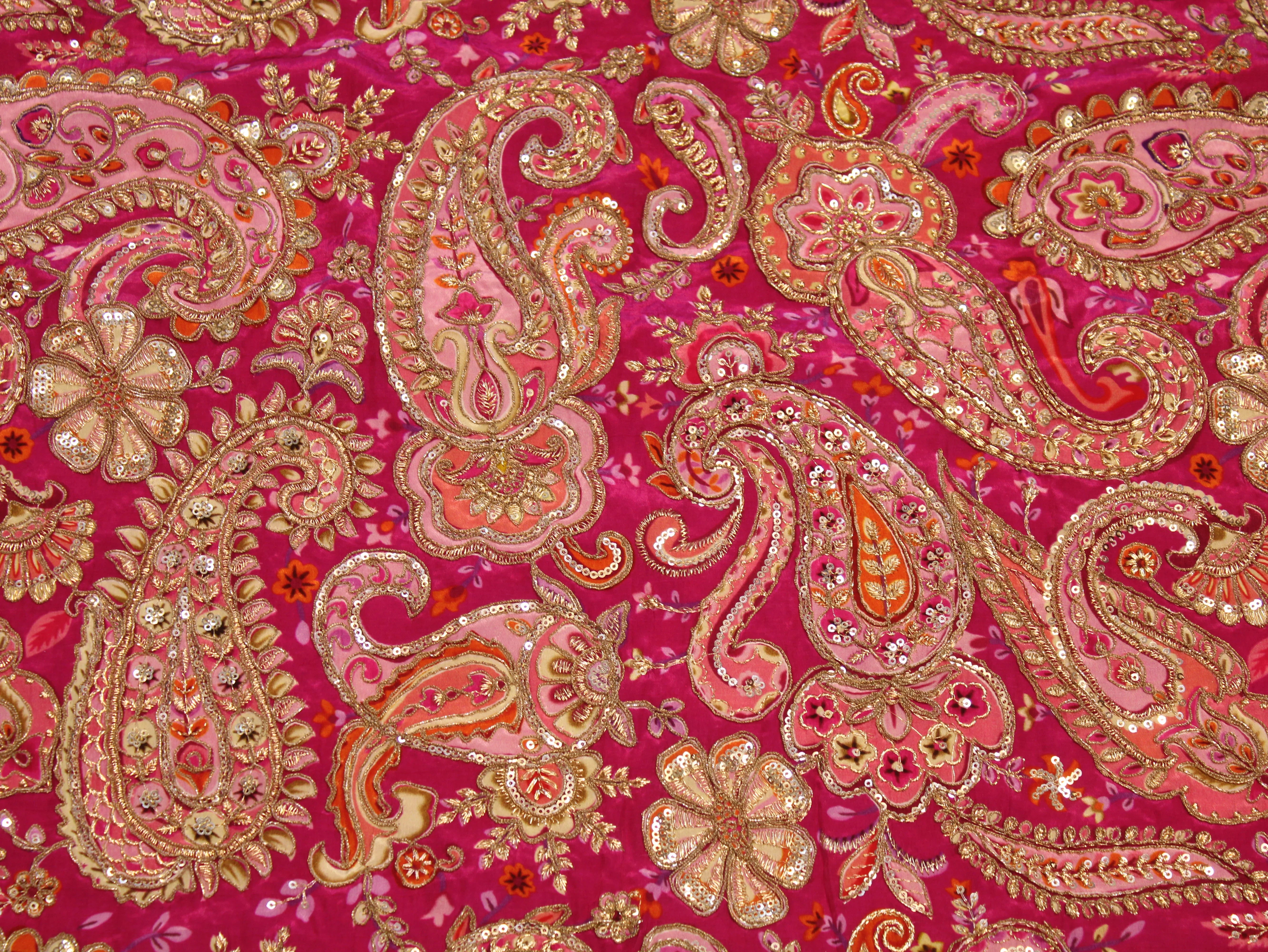 Natural Crepe Fabric — Position & Cording Work | Large Paisley Design | Multicolour | 44 Inch