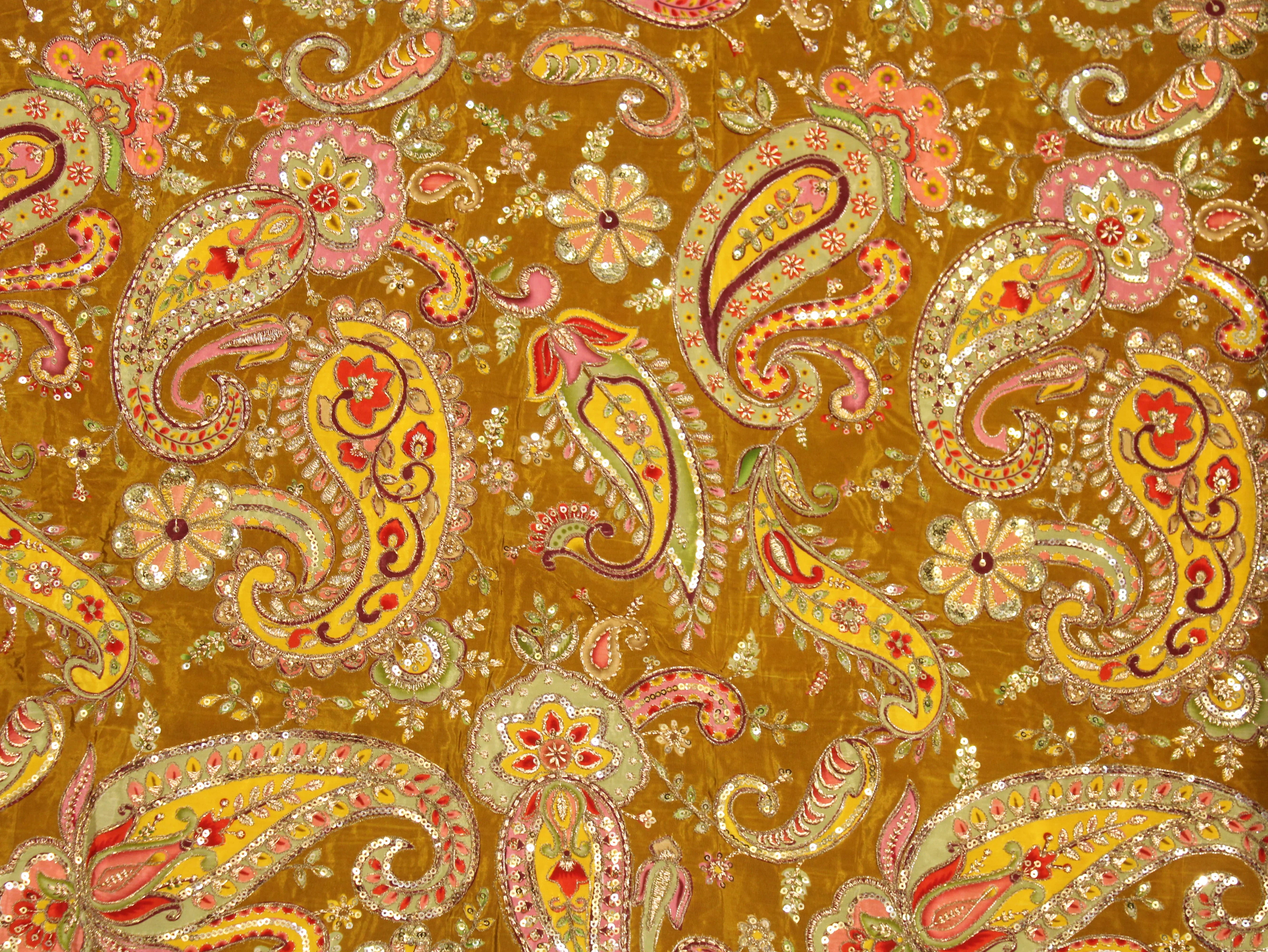 Natural Crepe Fabric — Position & Cording Work | Large Paisley Design | Multicolour | 44 Inch
