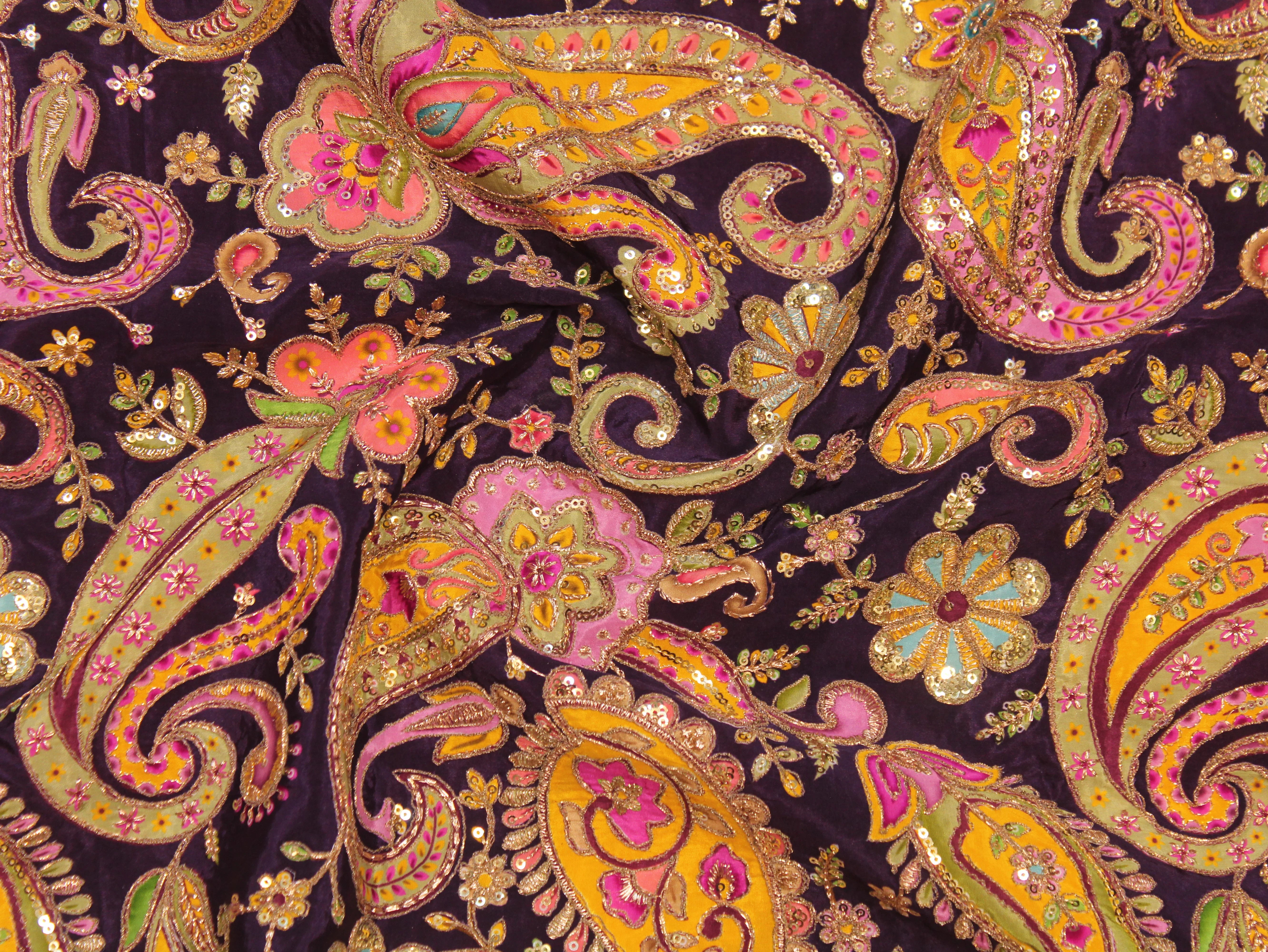 Natural Crepe Fabric — Position & Cording Work | Large Paisley Design | Multicolour | 44 Inch