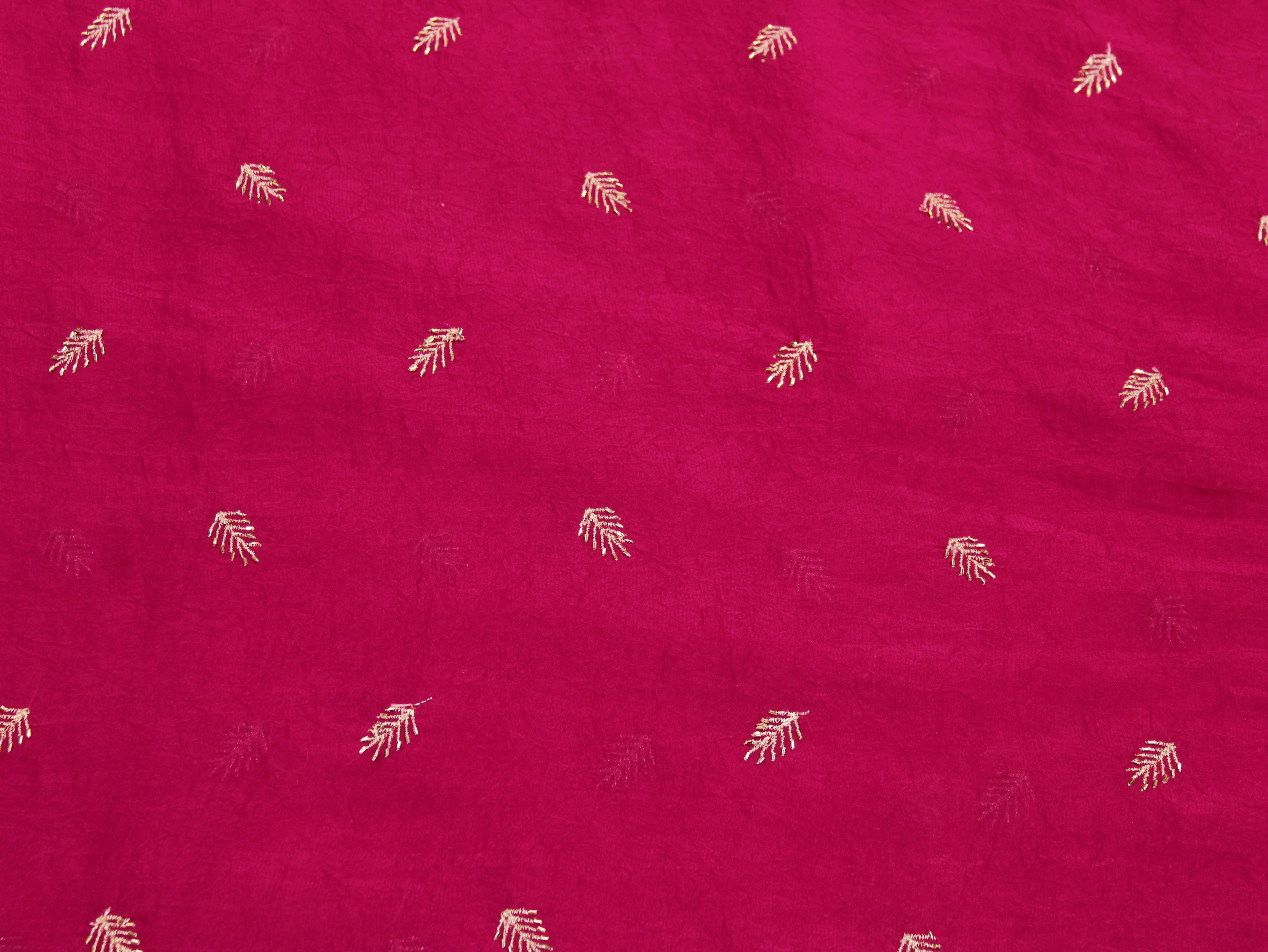 Chinon Silk Fabric — Rani | Gold Zari Feather Butti with Semi Beads | 44 Inch Width