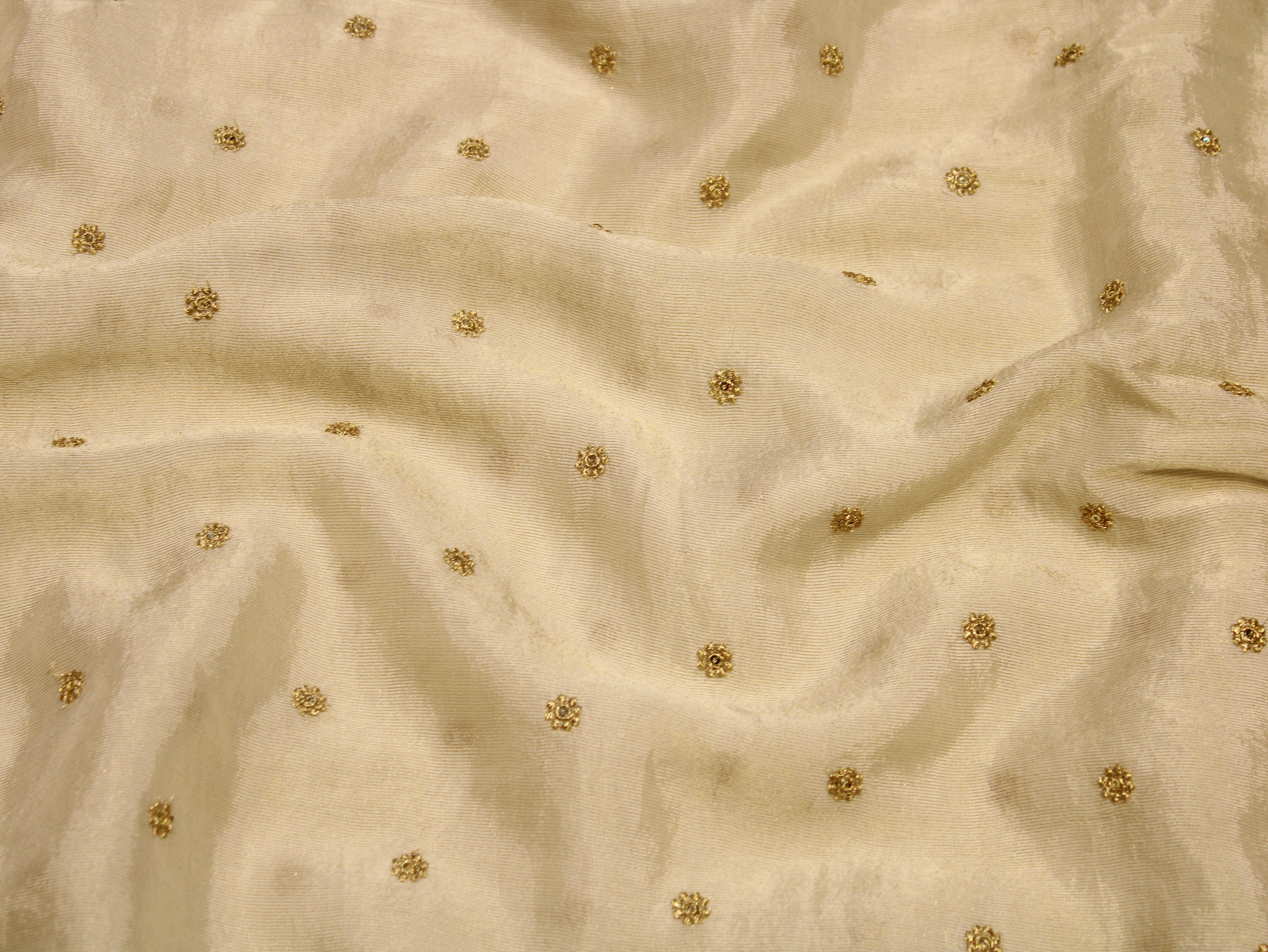Chinon Tissue Fabric — Ivory Dyeable | Allover Gold Zari Rosette Butti