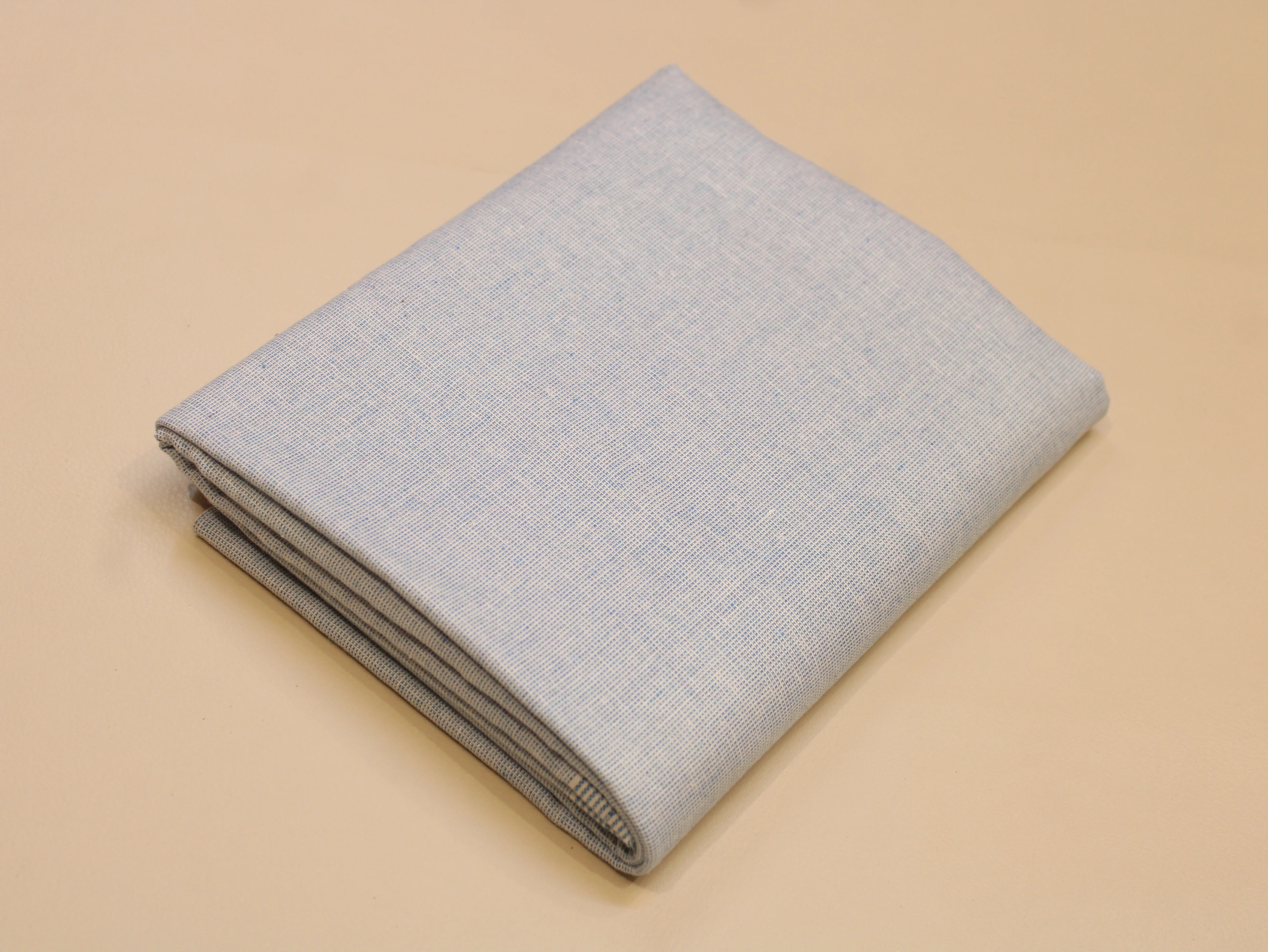 Pure Cotton Handloom Woven Fabric — Light Blue | Solid Texture | 44 Inch