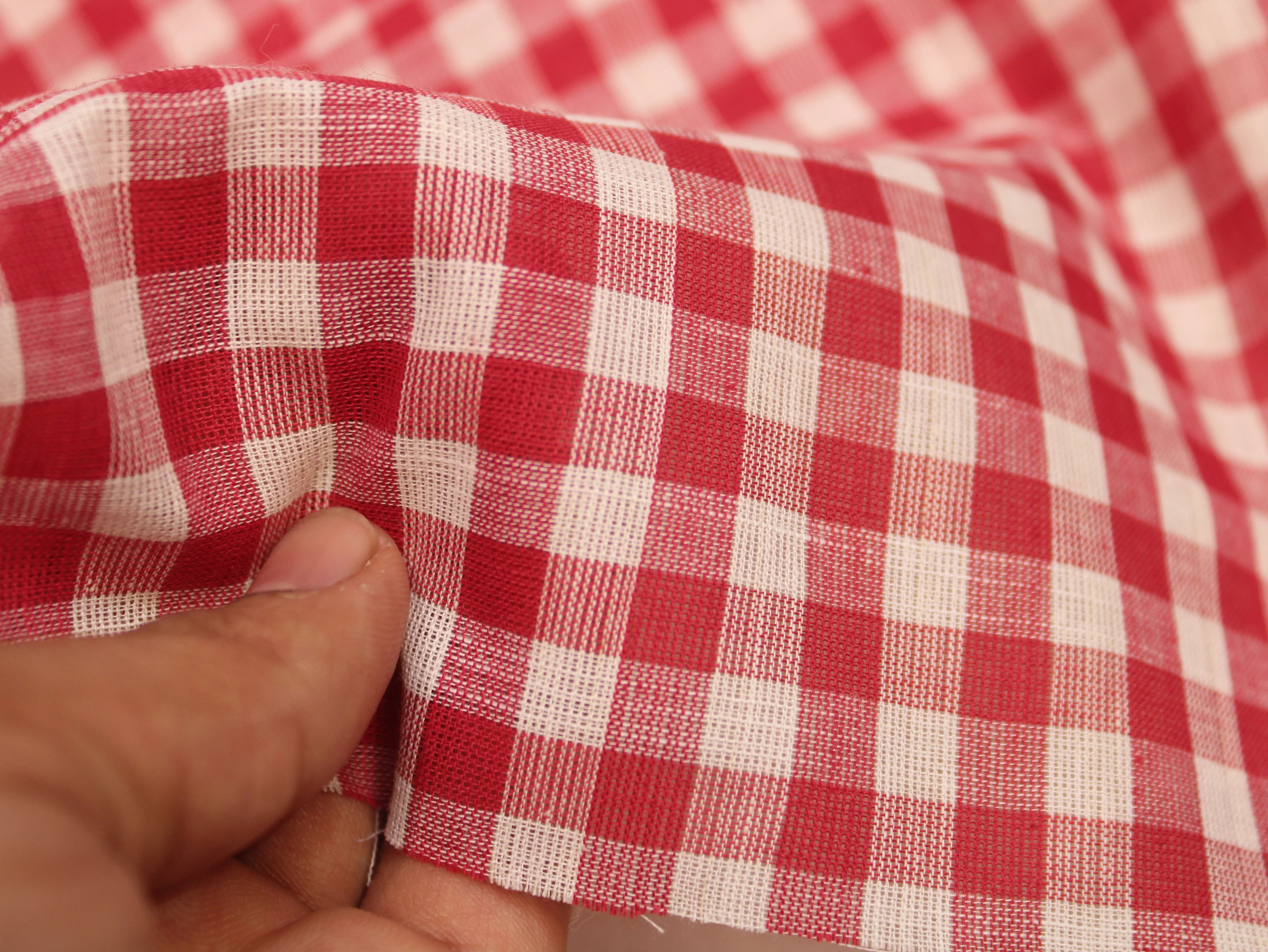 Pure Cotton Handloom Woven Fabric — Red | Checked | 44 Inch