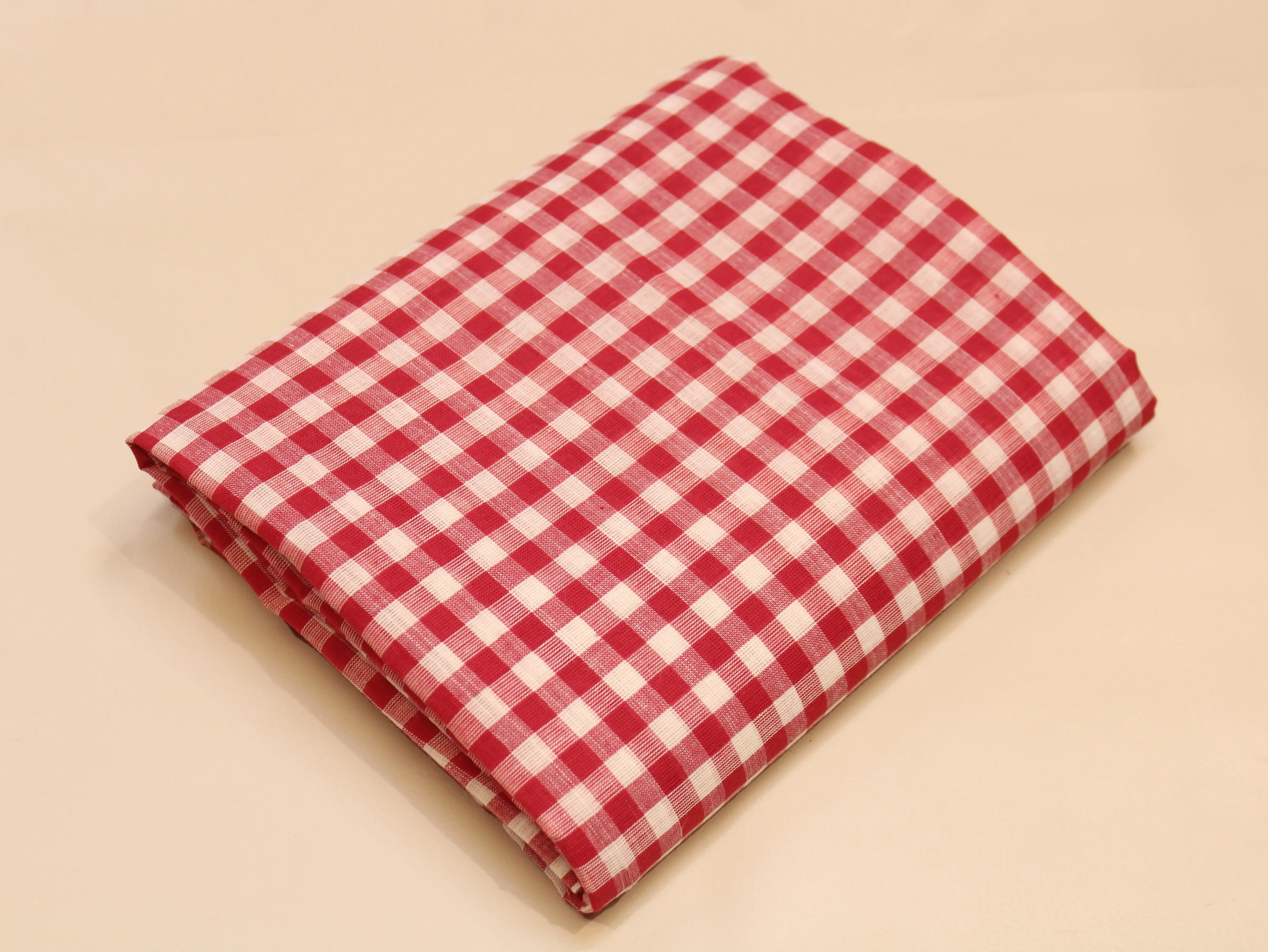 Pure Cotton Handloom Woven Fabric — Red | Checked | 44 Inch