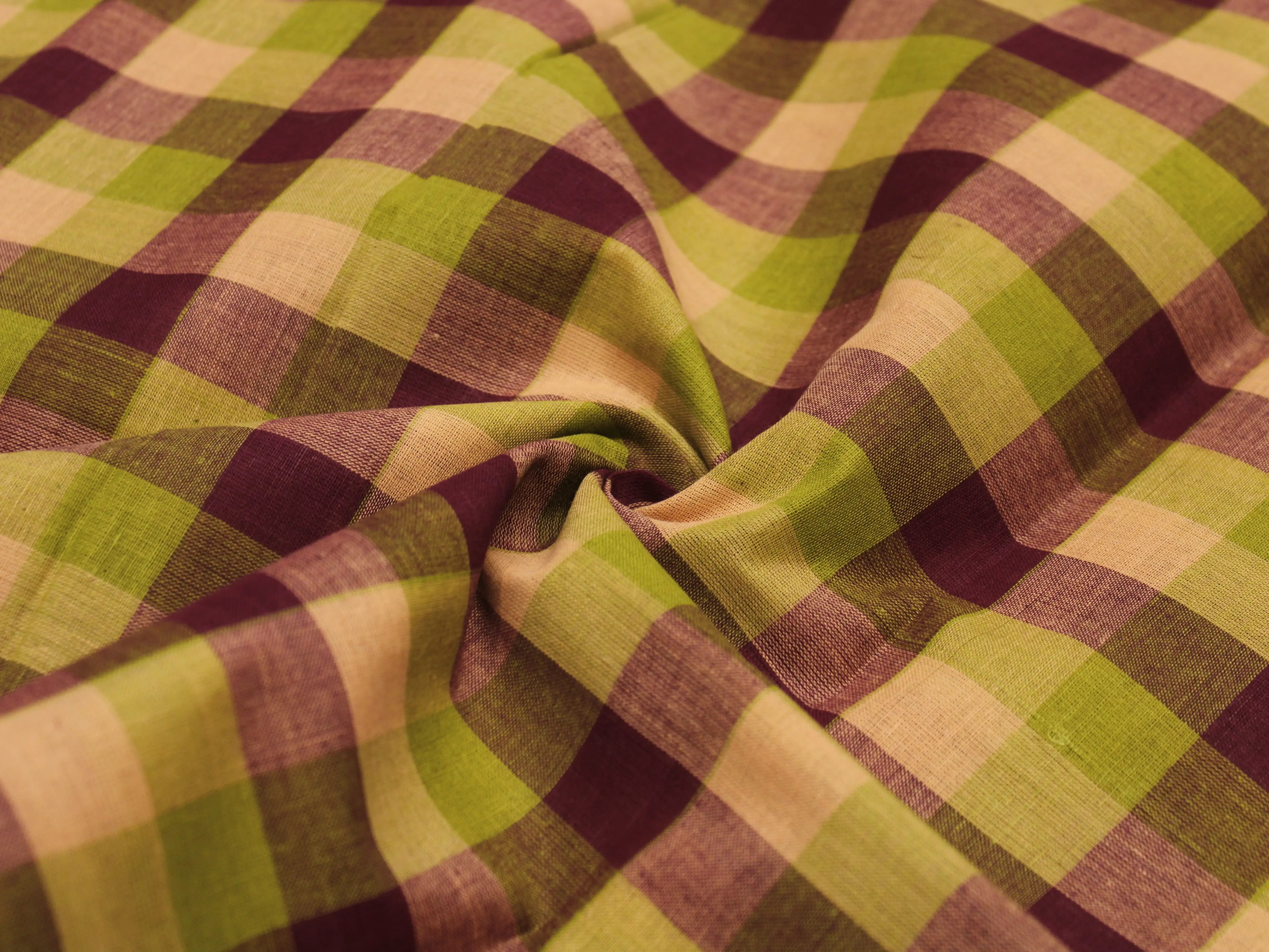 Pure Cotton Handloom Woven Fabric — Multi Checked | 44 Inch