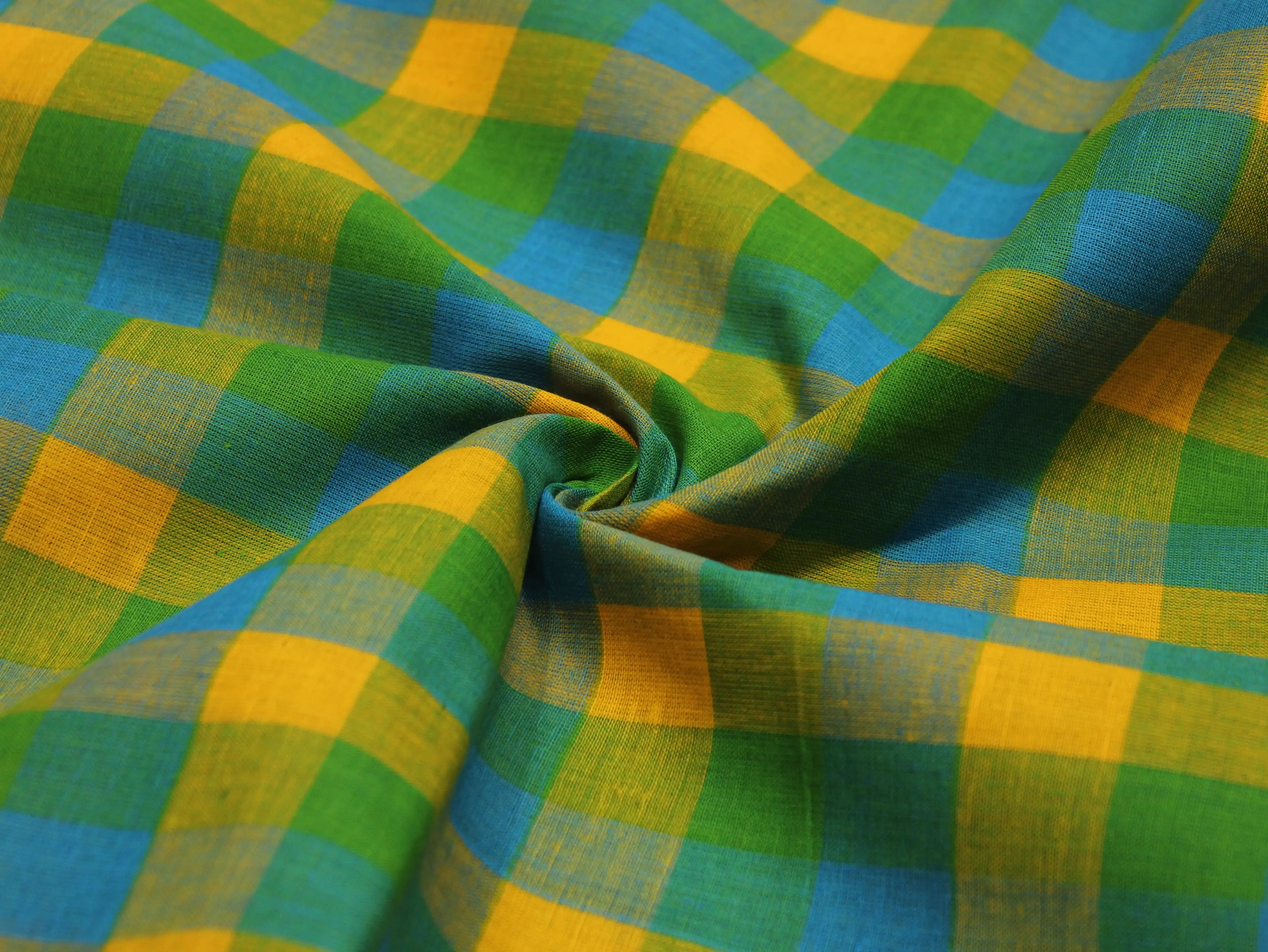 Pure Cotton Handloom Woven Fabric — Multi Checked | 44 Inch