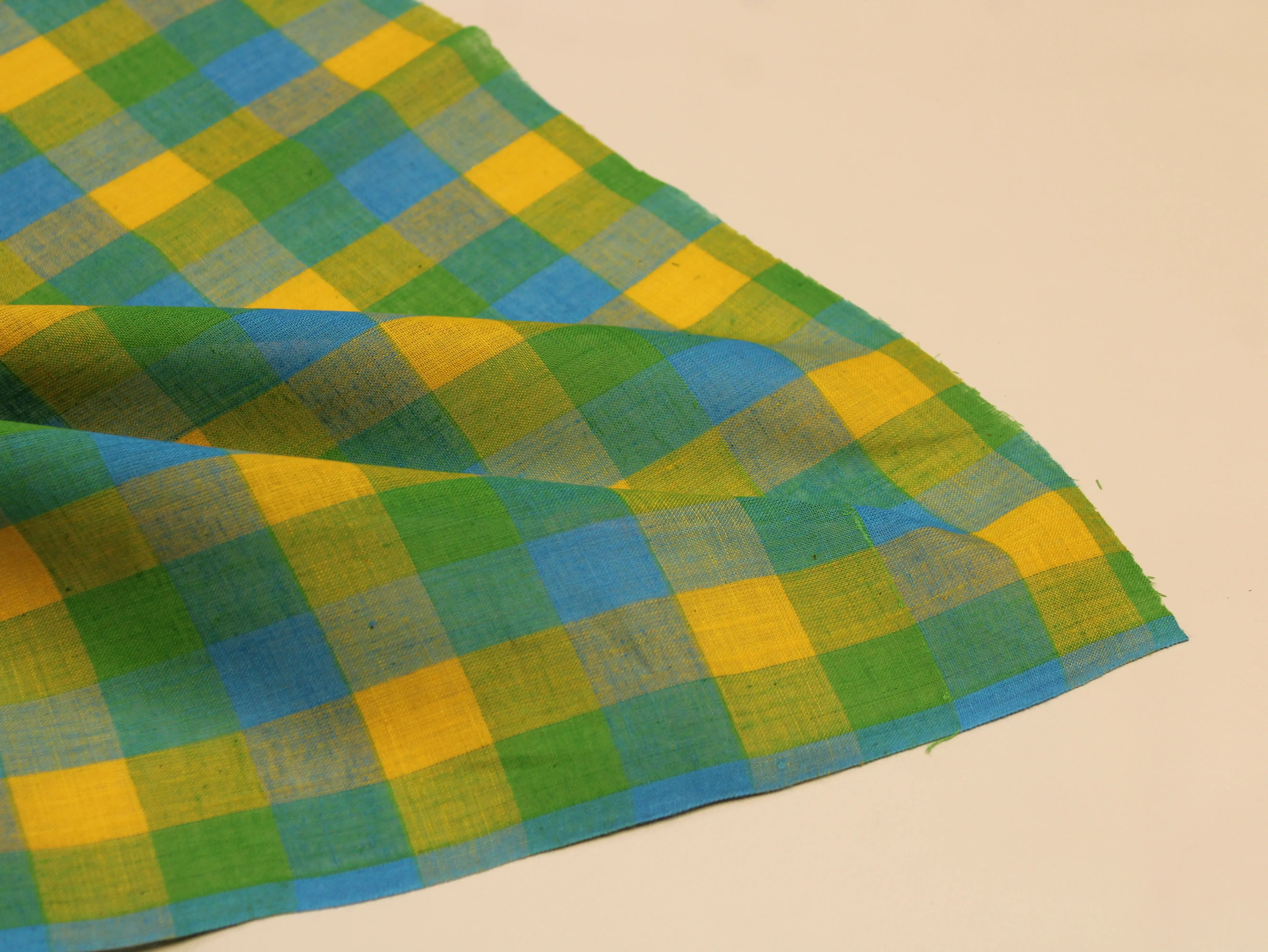 Pure Cotton Handloom Woven Fabric — Multi Checked | 44 Inch