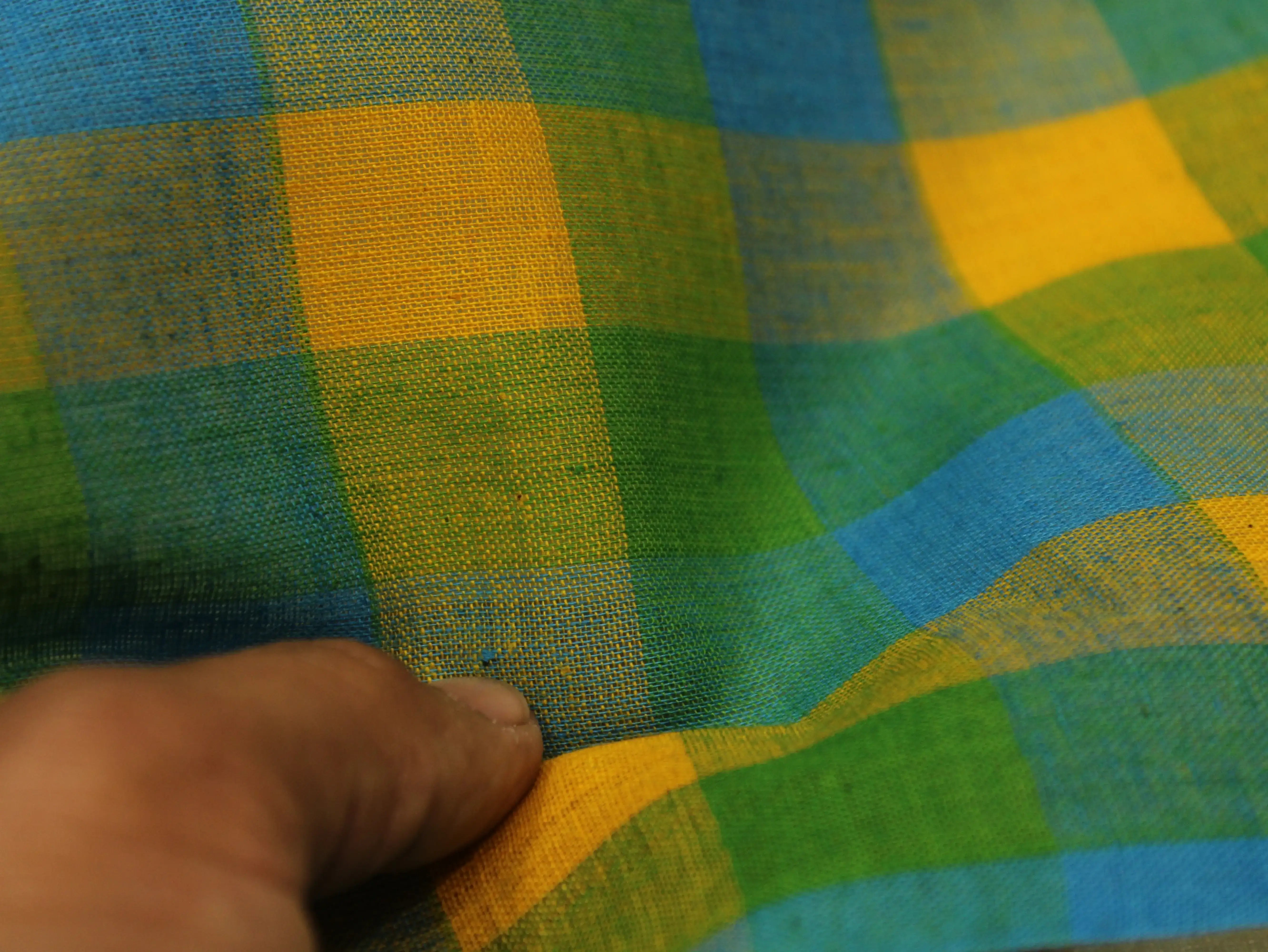 Pure Cotton Handloom Woven Fabric — Multi Checked | 44 Inch