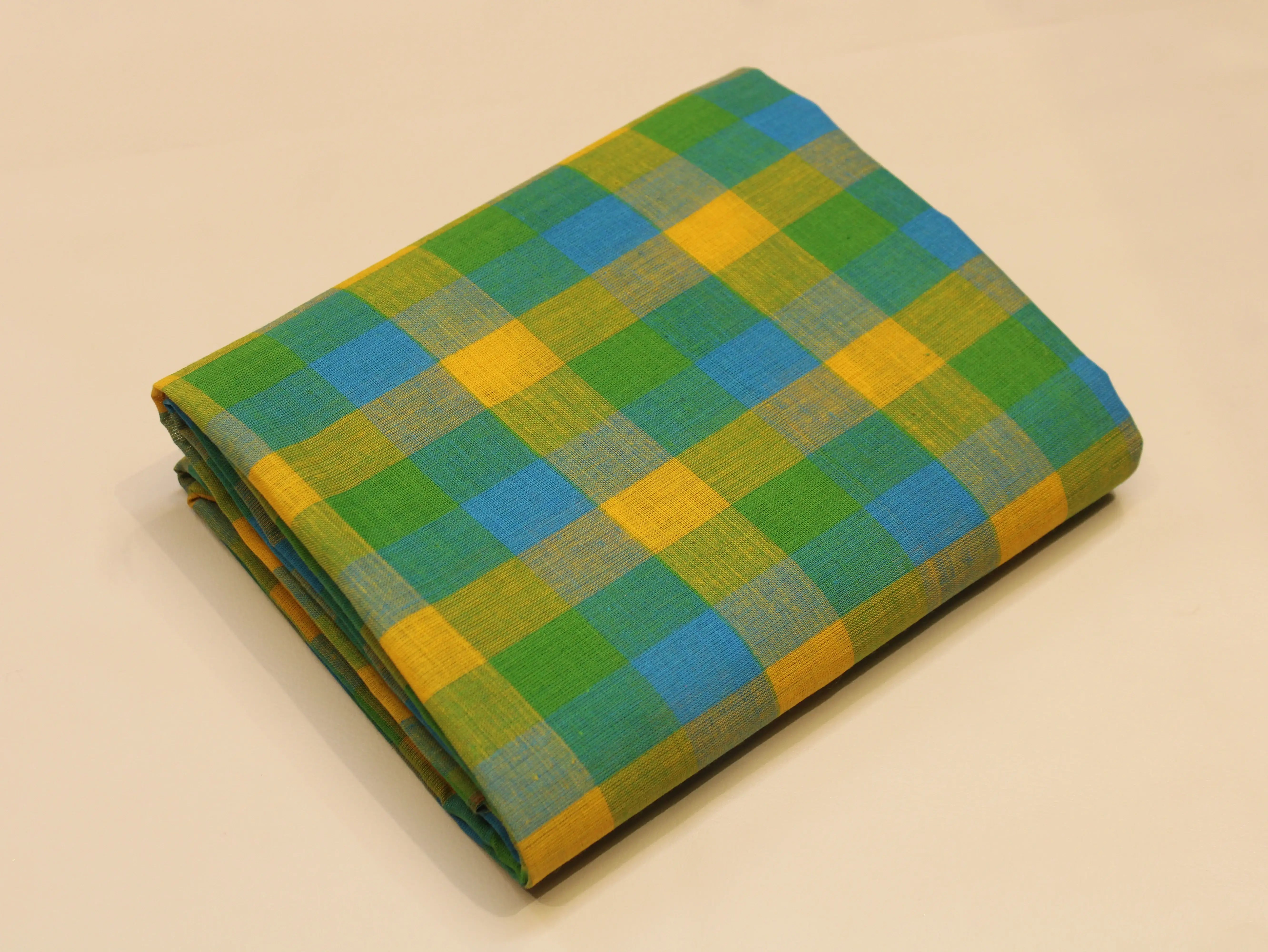 Pure Cotton Handloom Woven Fabric — Multi Checked | 44 Inch