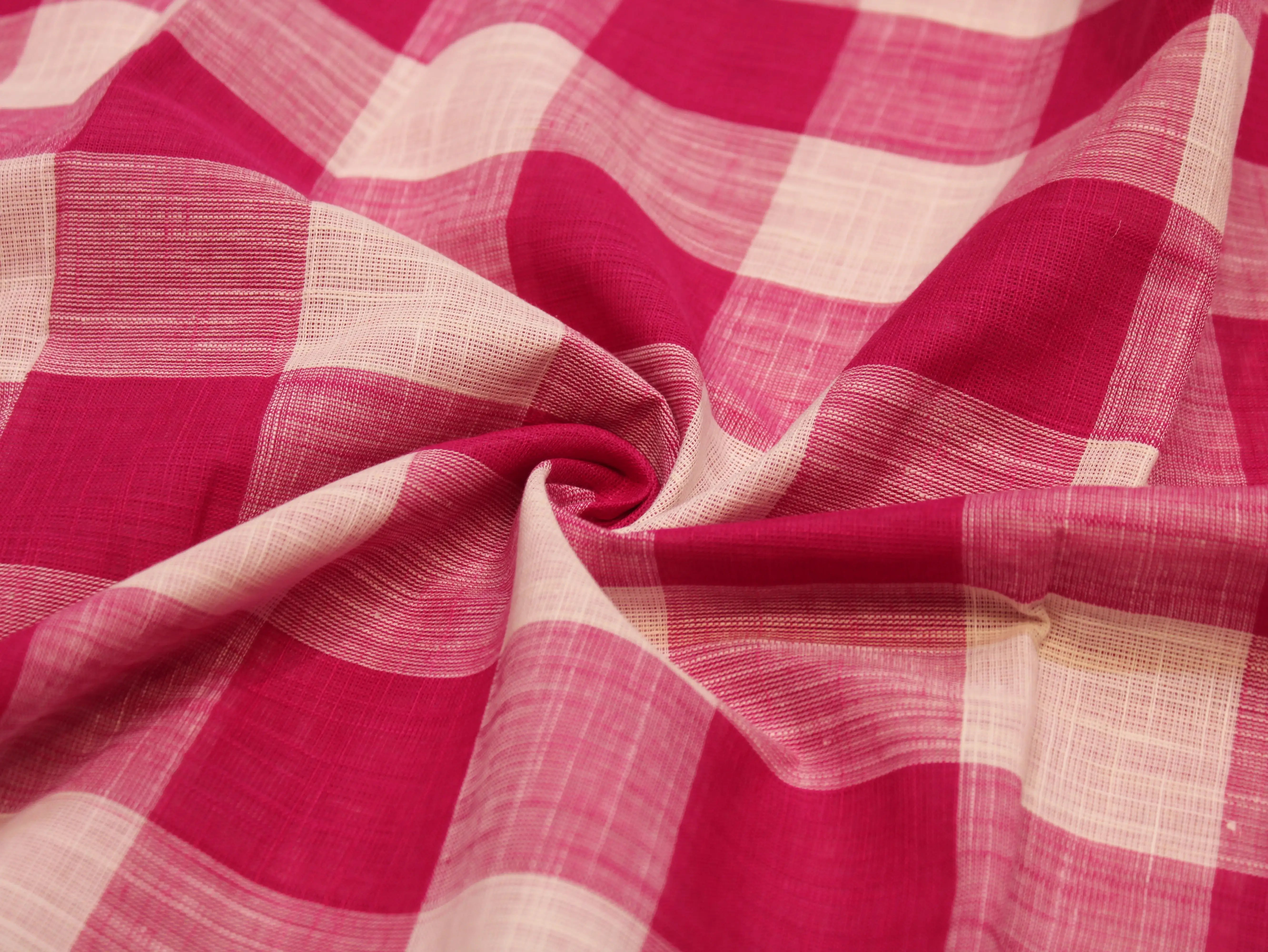 Pure Cotton Handloom Woven Fabric — Rani Pink | Checked | 44 Inch