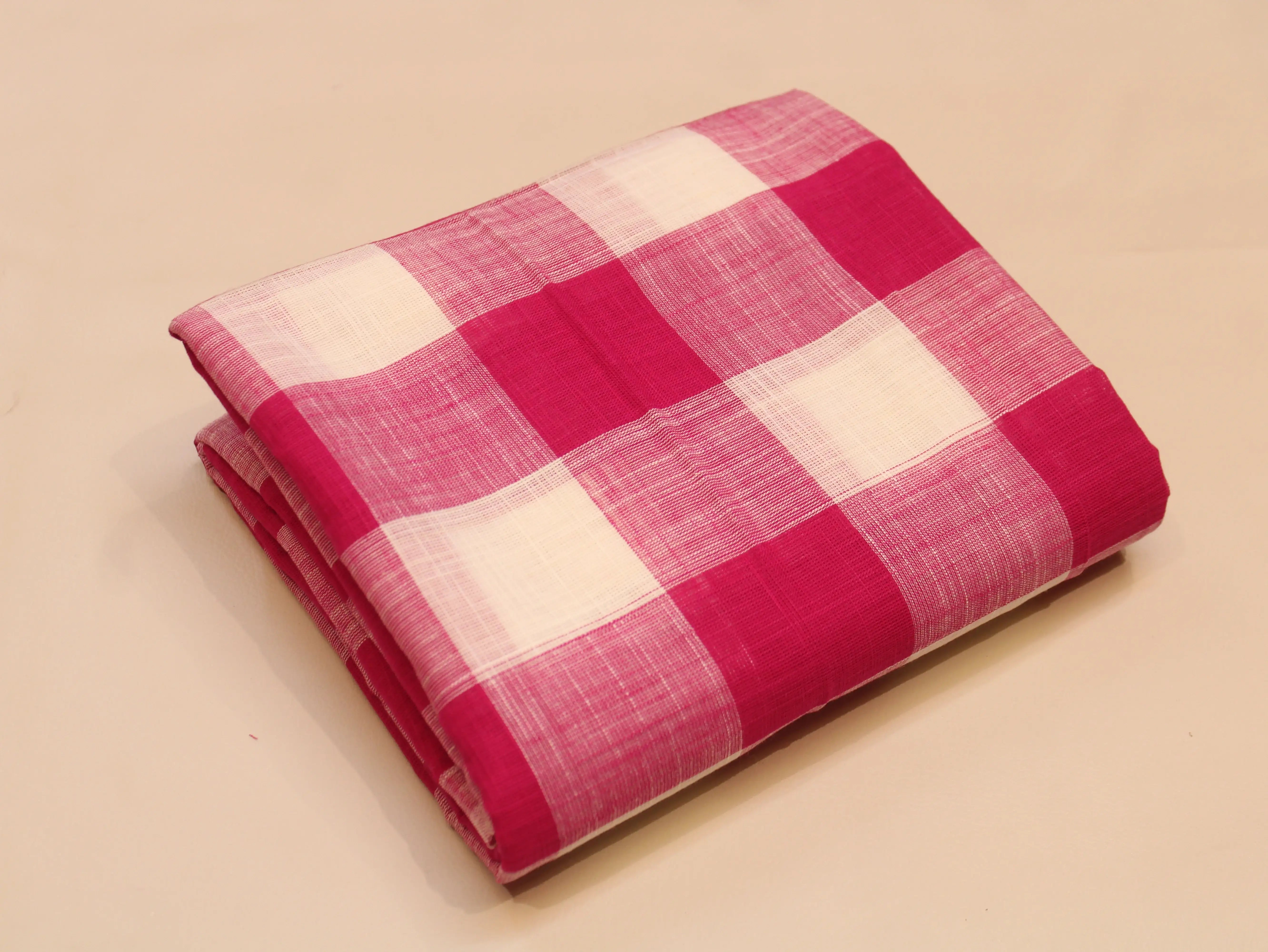 Pure Cotton Handloom Woven Fabric — Rani Pink | Checked | 44 Inch