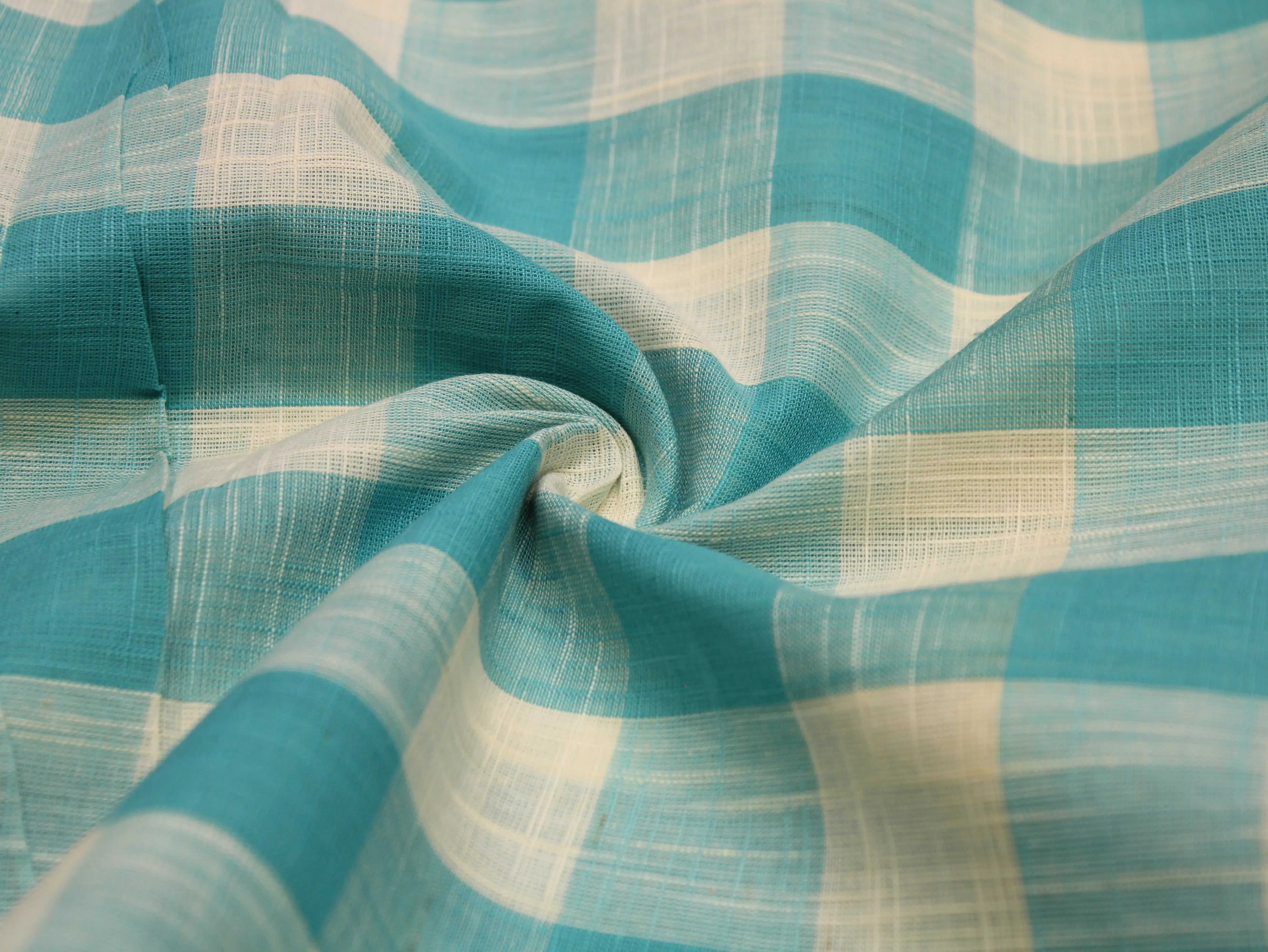 Pure Cotton Handloom Woven Fabric — Light Blue | Checked | 44 Inch