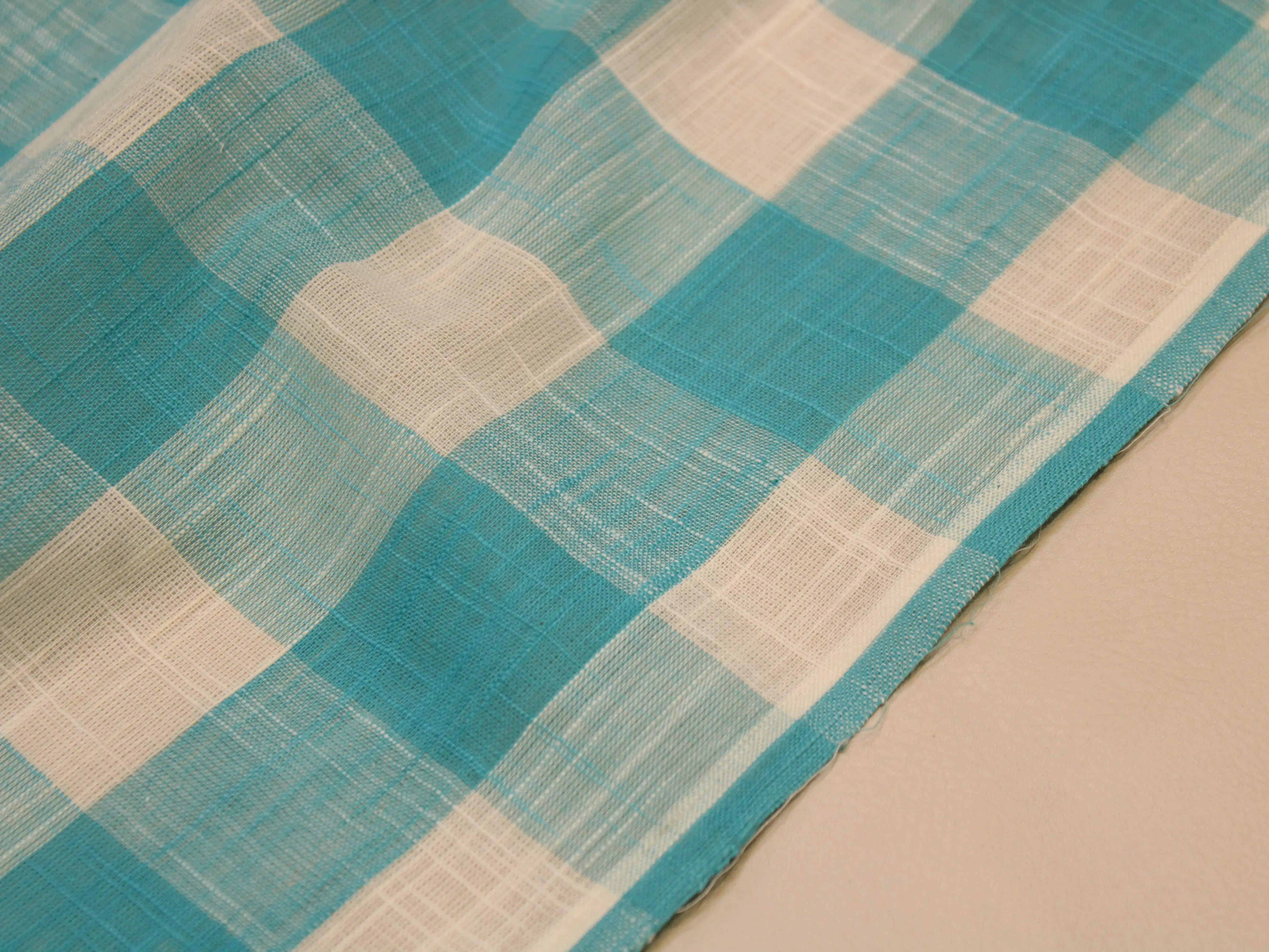Pure Cotton Handloom Woven Fabric — Light Blue | Checked | 44 Inch