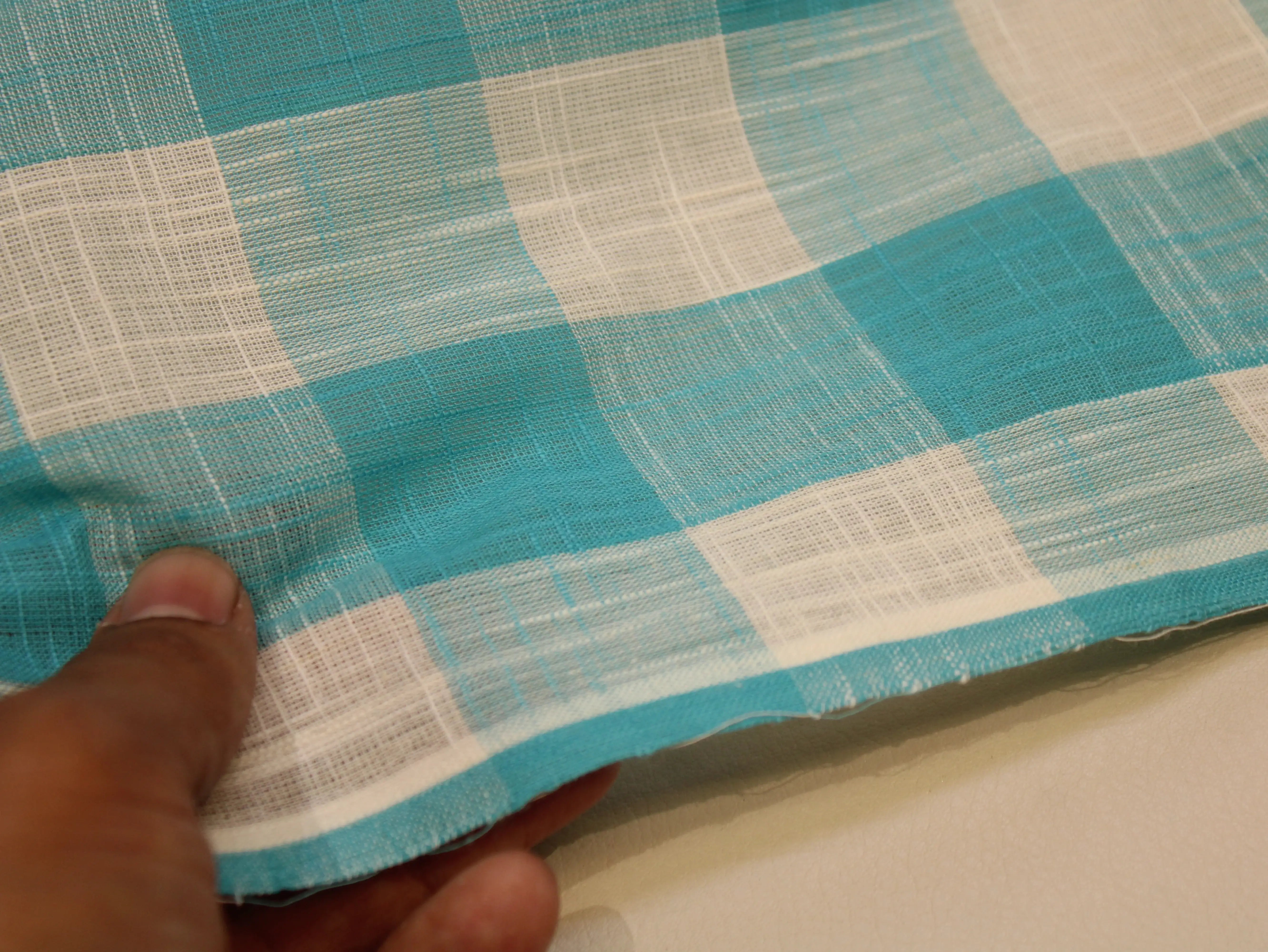 Pure Cotton Handloom Woven Fabric — Light Blue | Checked | 44 Inch