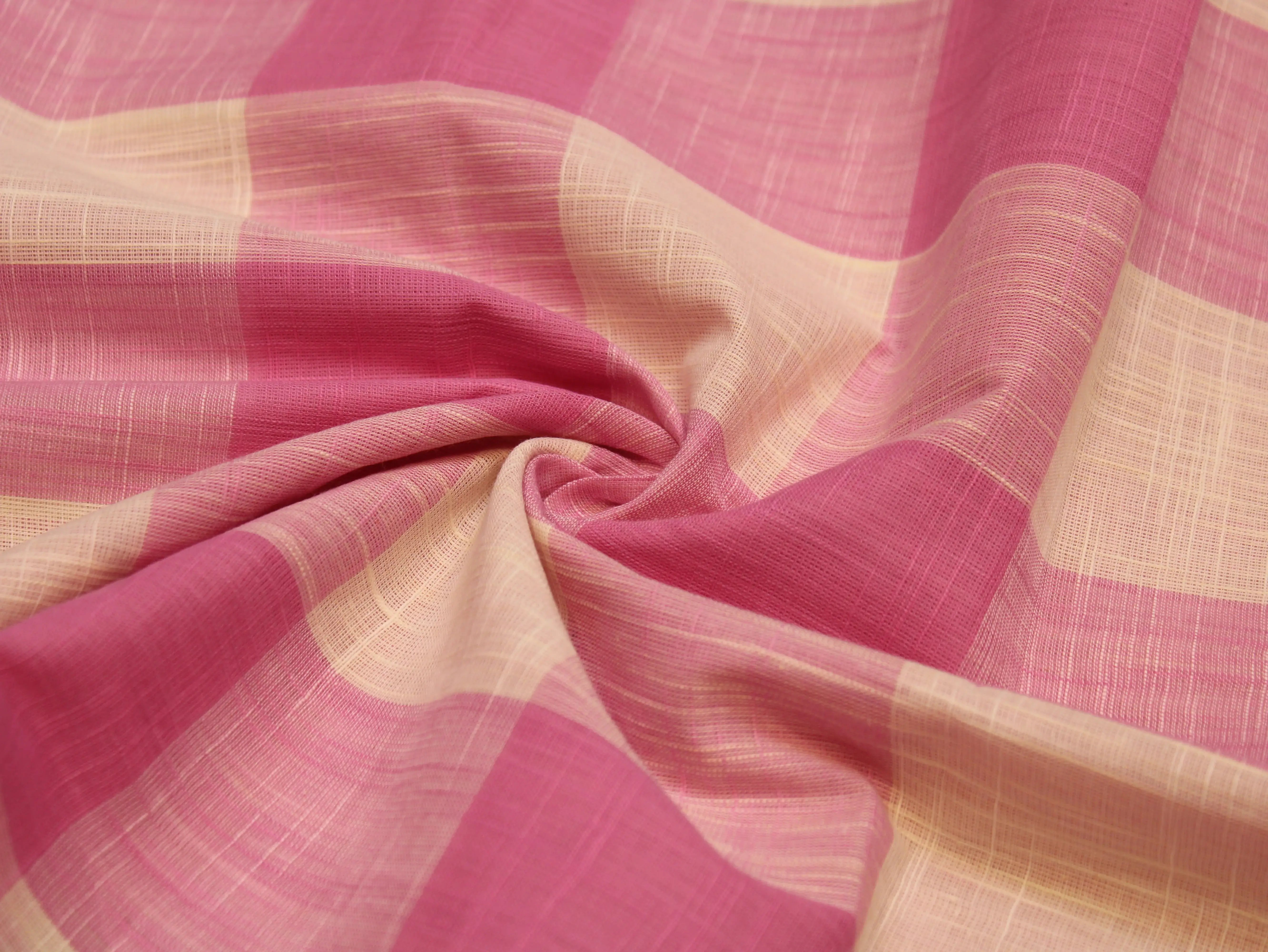 Pure Cotton Handloom Woven Fabric — Light Pink | Checked | 44 Inch