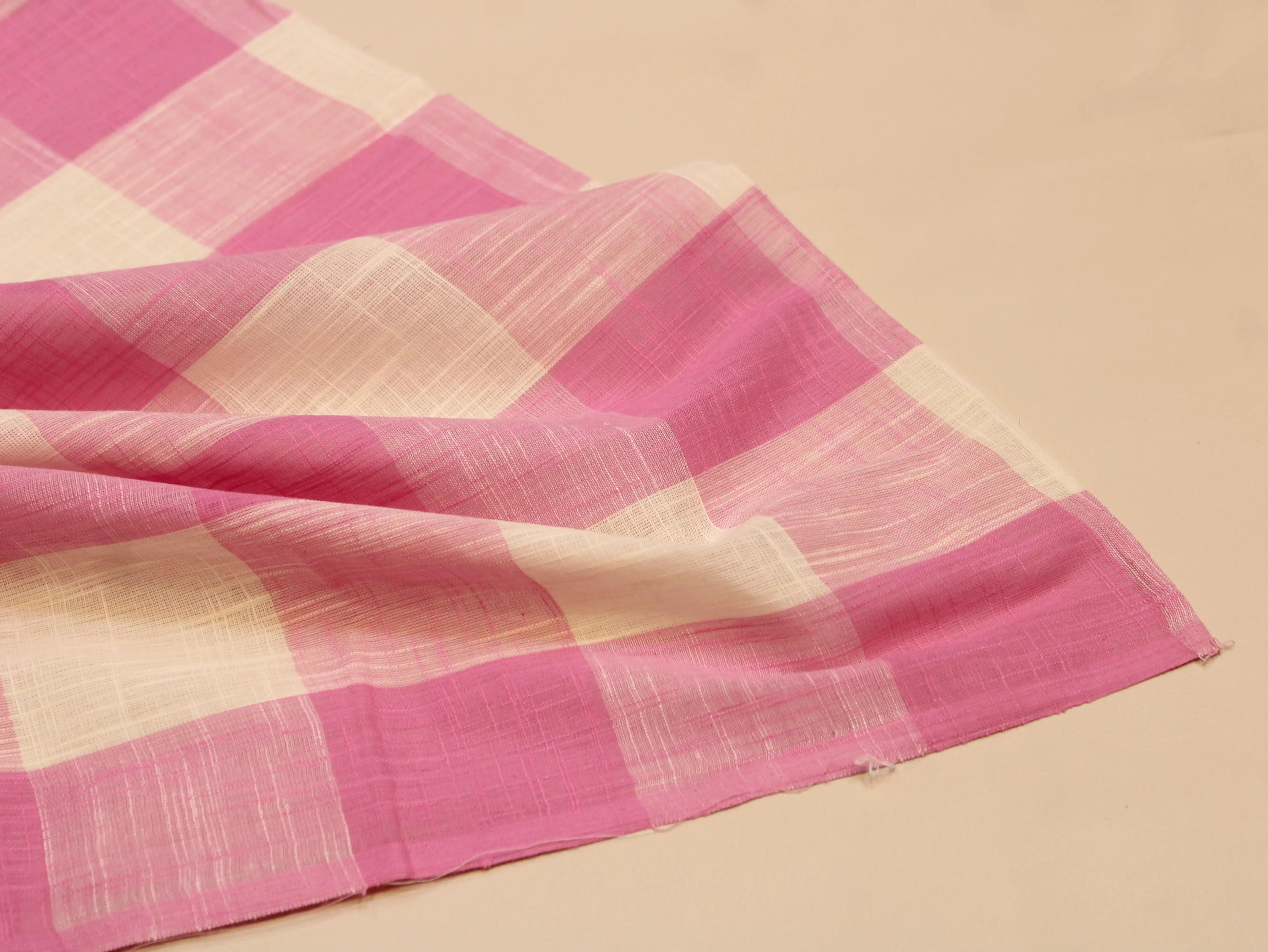 Pure Cotton Handloom Woven Fabric — Light Pink | Checked | 44 Inch