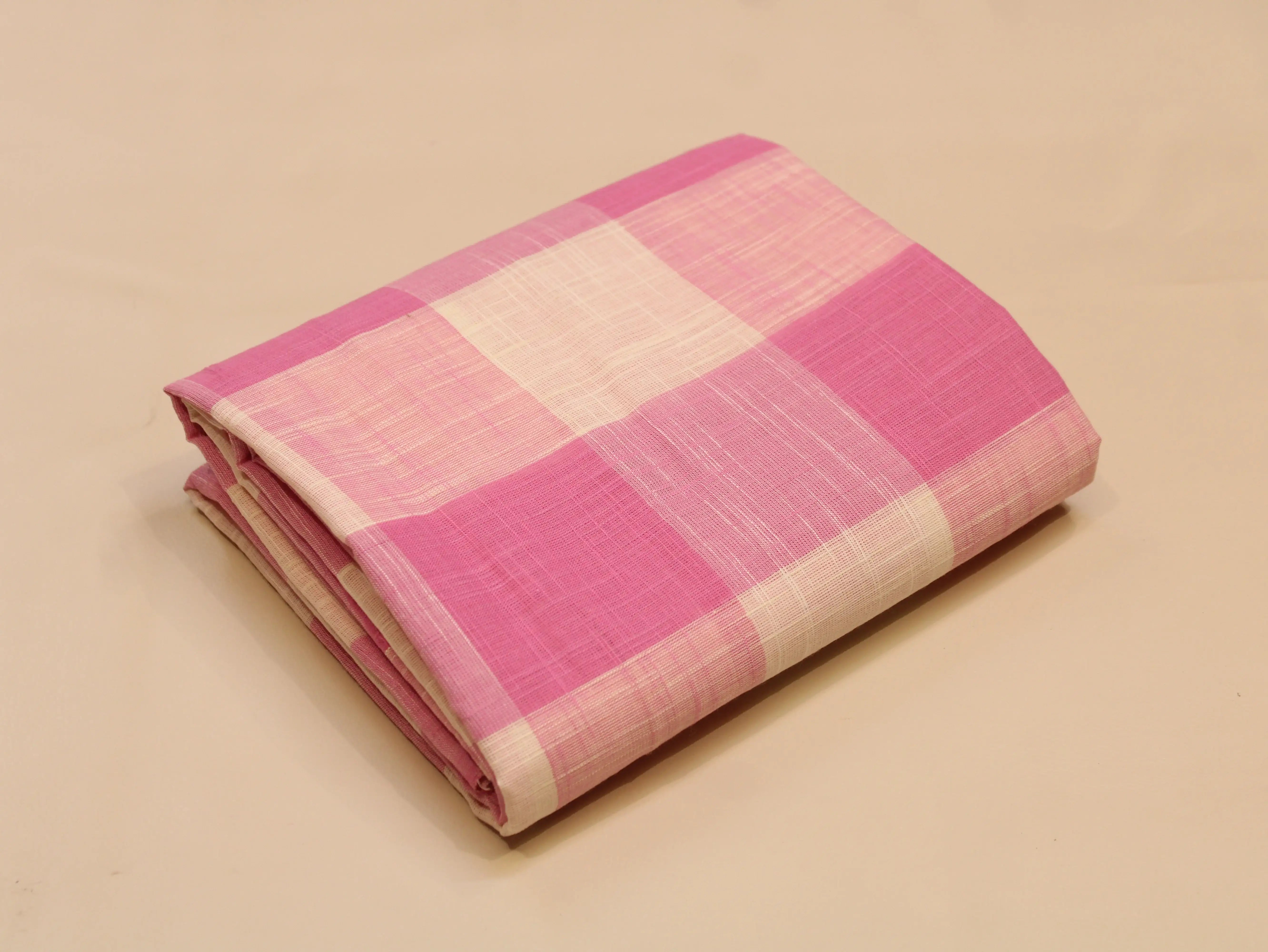 Pure Cotton Handloom Woven Fabric — Light Pink | Checked | 44 Inch