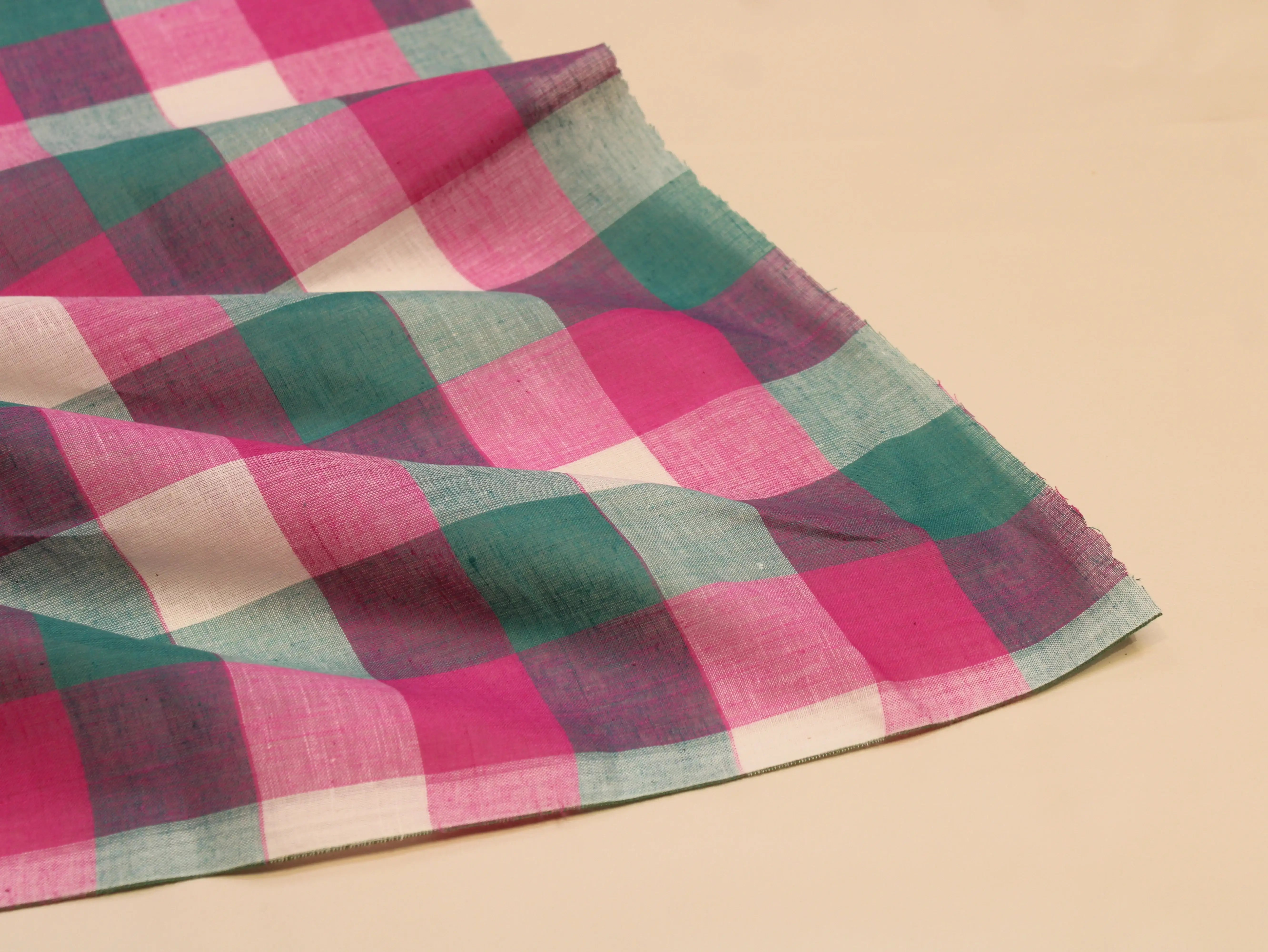 Pure Cotton Handloom Woven Fabric — Multi Checked | 44 Inch