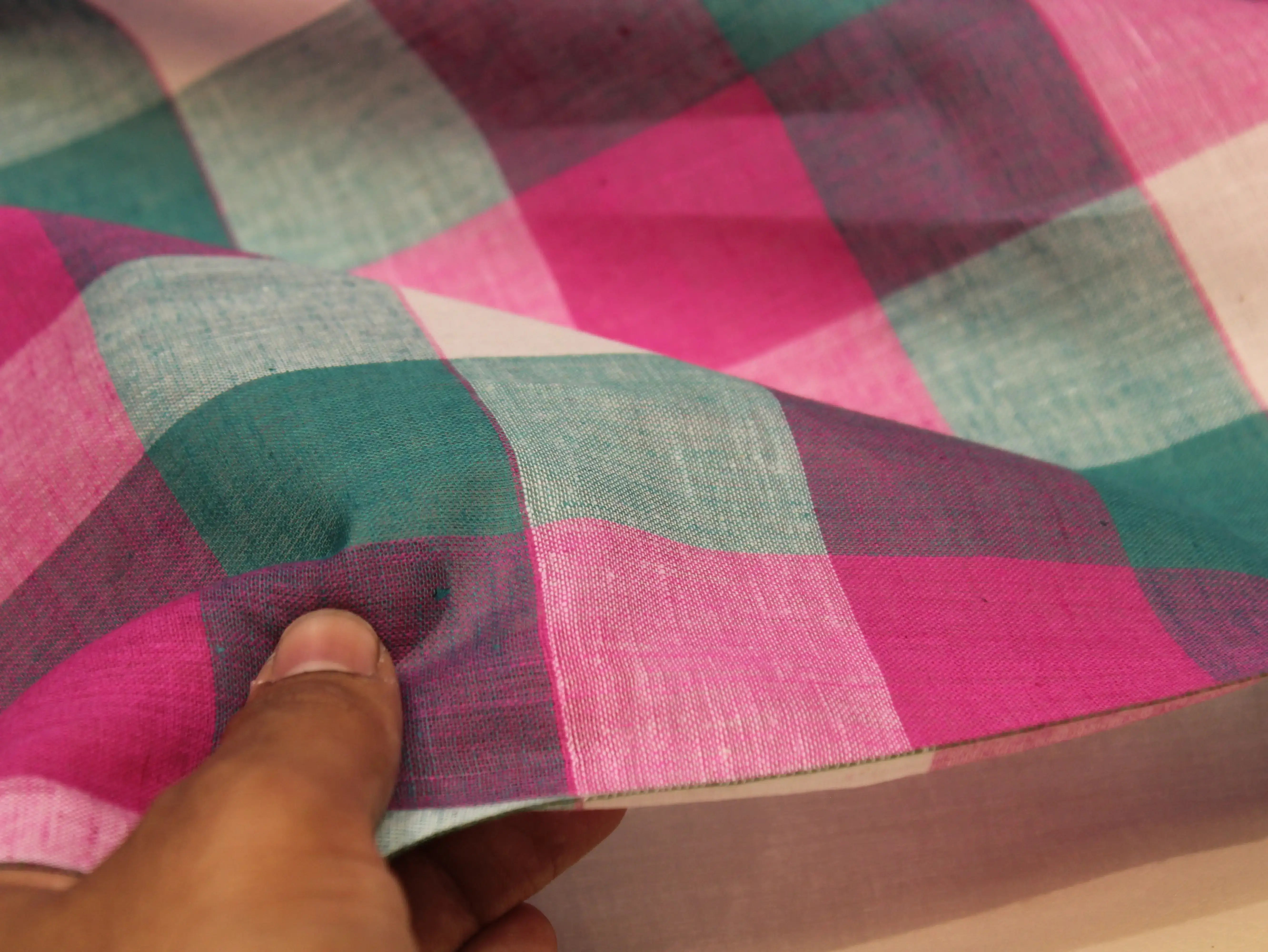 Pure Cotton Handloom Woven Fabric — Multi Checked | 44 Inch